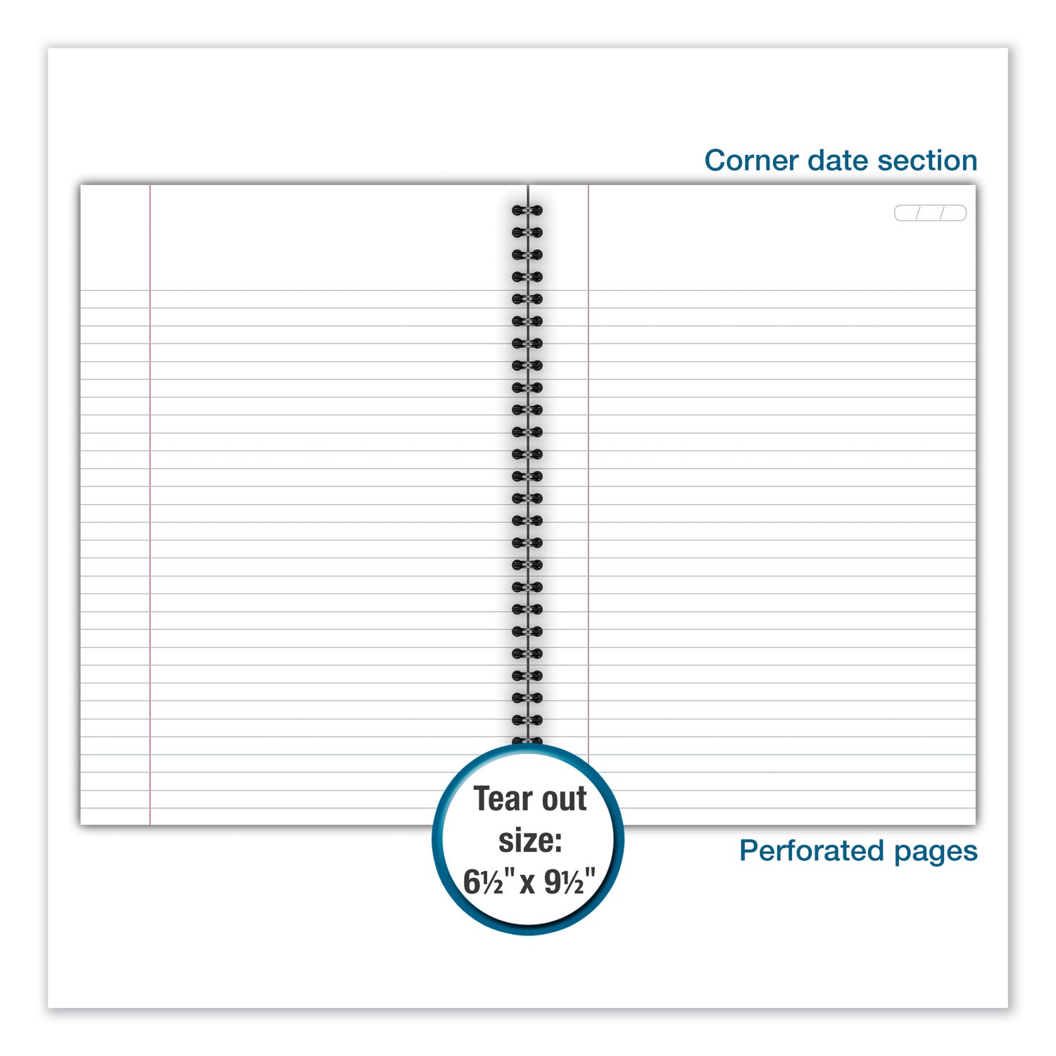 80 Sheets - Wire Bound - 0.28" Ruled - 20 lb Basis Weight - 6" x 9 1/2" Sheet Size - White Paper - Black Linen Cover - Pocket, Tab, Subject, Perforated, Flexible Cover - 1 Each