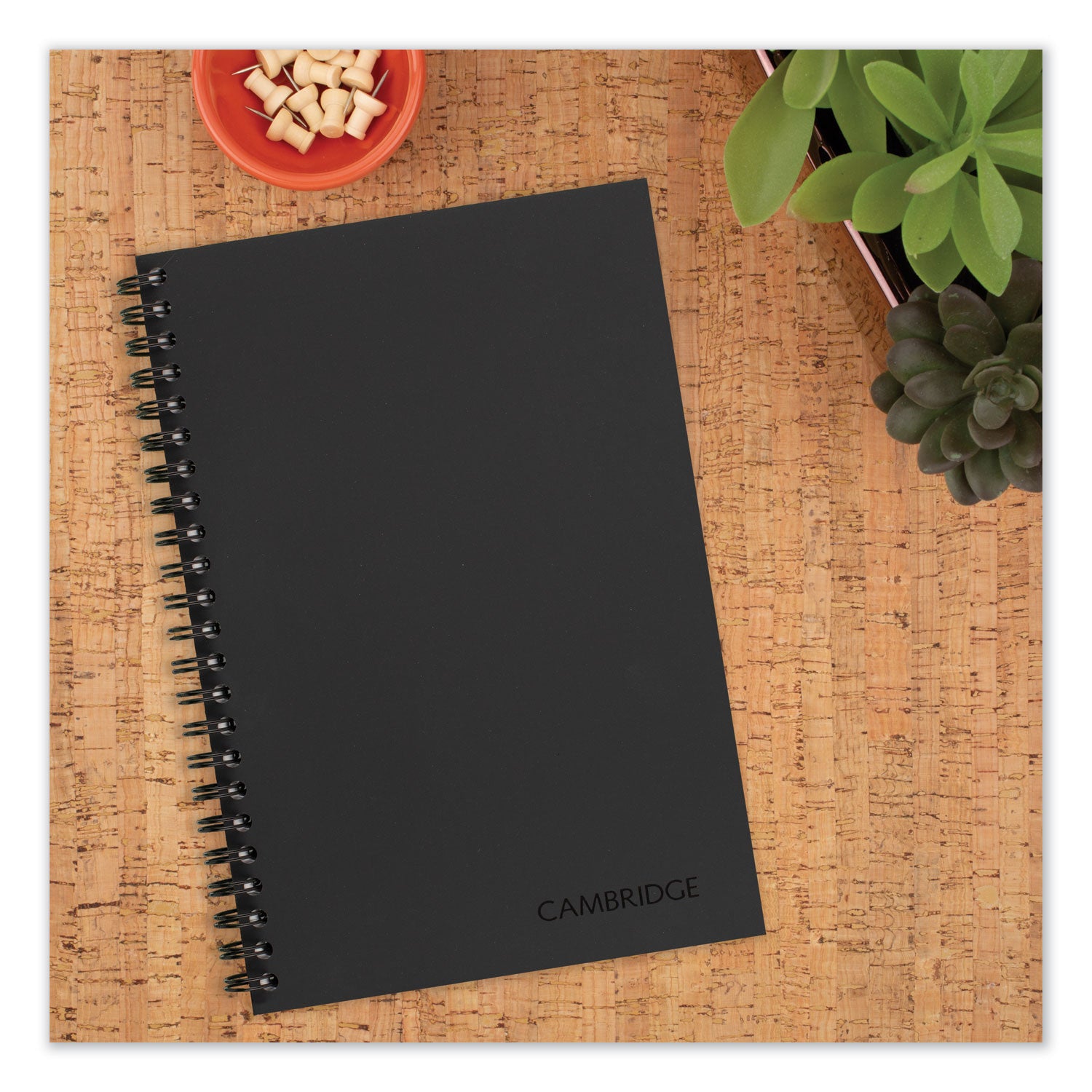Cambridge Limited Business Notebook, 80 Sheets, 8" x 5", College Ruled, Wire Bound, Perforated, Black Linen Flexible Cover, 20 lb White Bond Paper, 1 Each