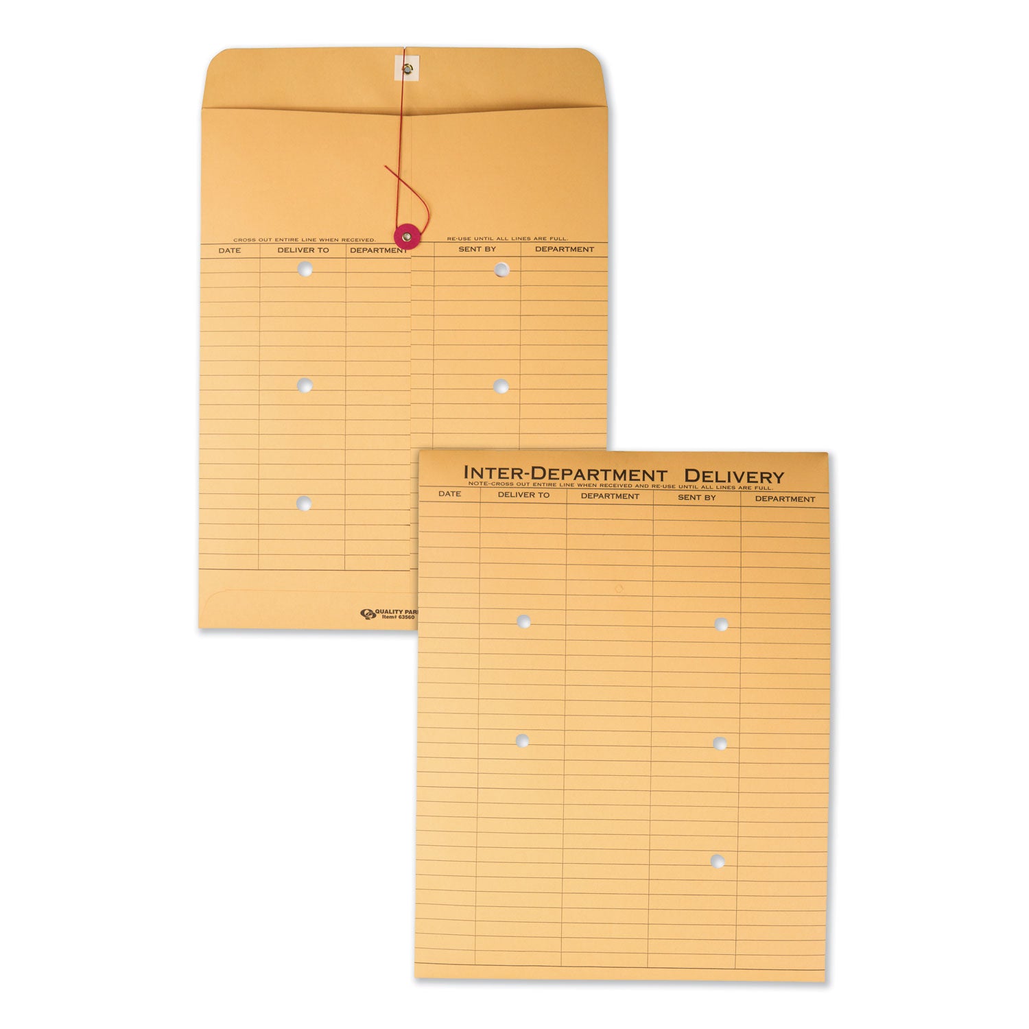Quality Park 10 x 13 Inter-Departmental Envelopes - Inter-department - 10" Width x 13" Length - 28 lb - String/Button - Brown Kraft - Kraft - 100 / Box