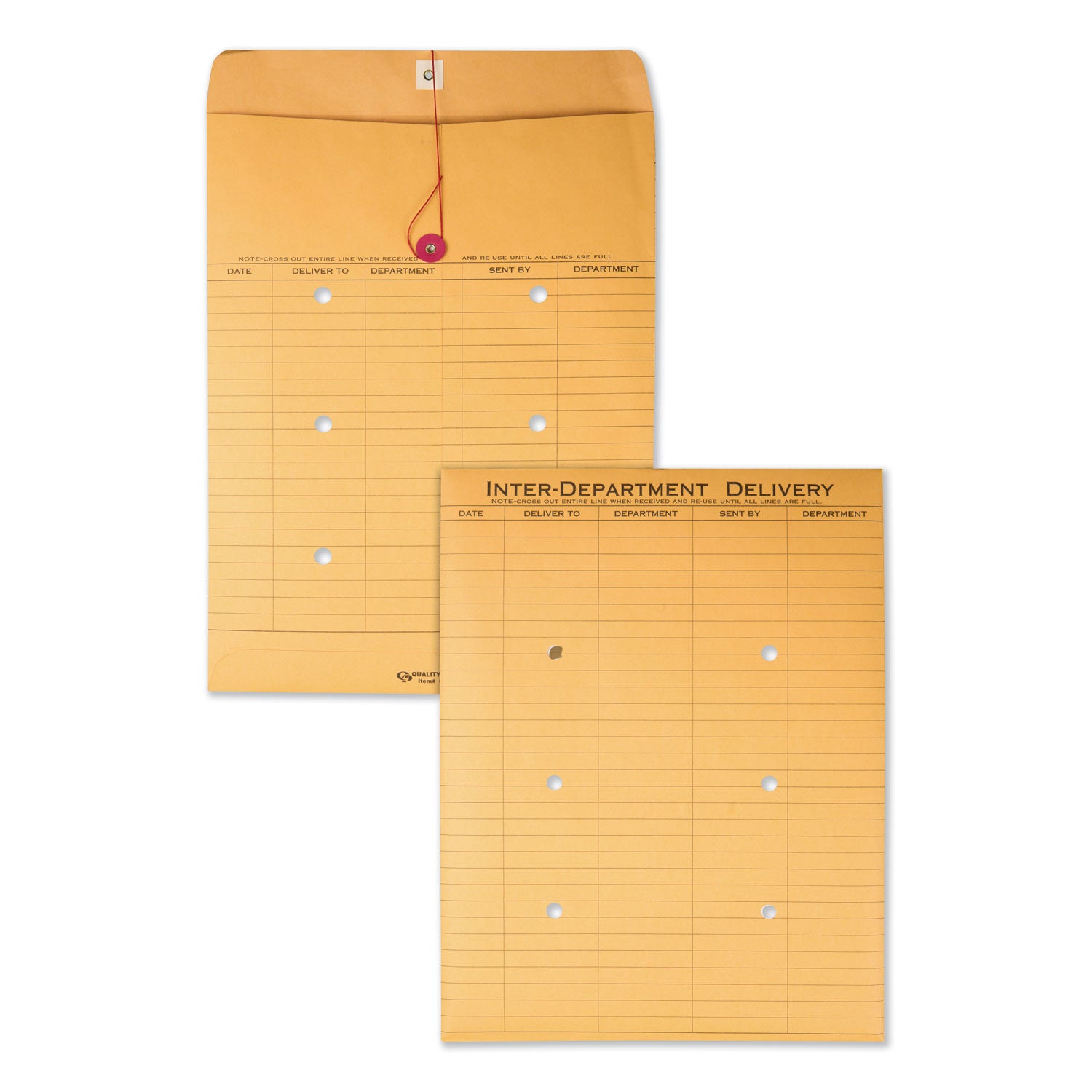 Quality Park 10 x 13 Inter-Departmental Envelopes - Inter-department - 10" Width x 13" Length - 28 lb - String/Button - Kraft - Kraft - 100 / Box