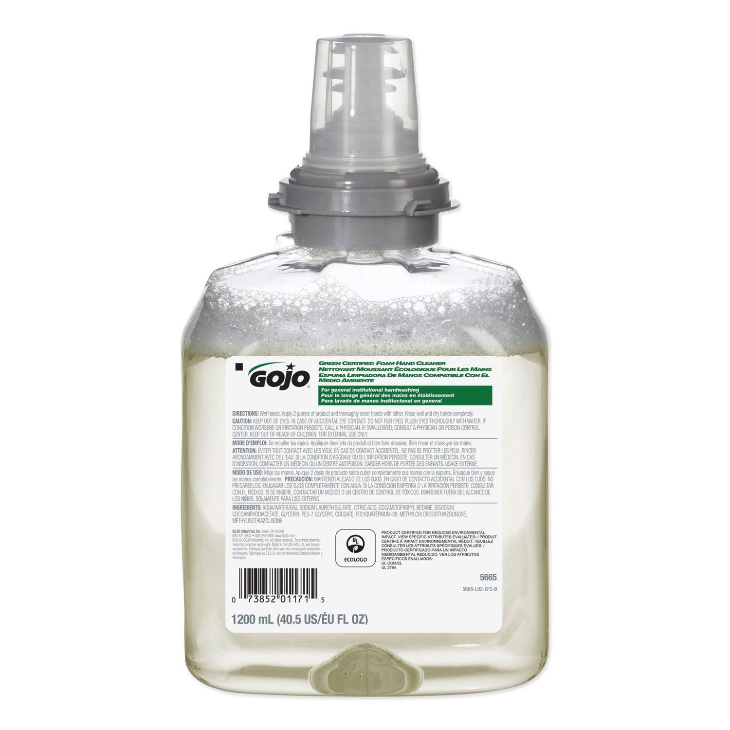 Gojo&reg; TFX Dispenser Green Certified Foam Hand Cleaner - 1.27 quart - Hand - Green - Bio-based - 2 / Carton