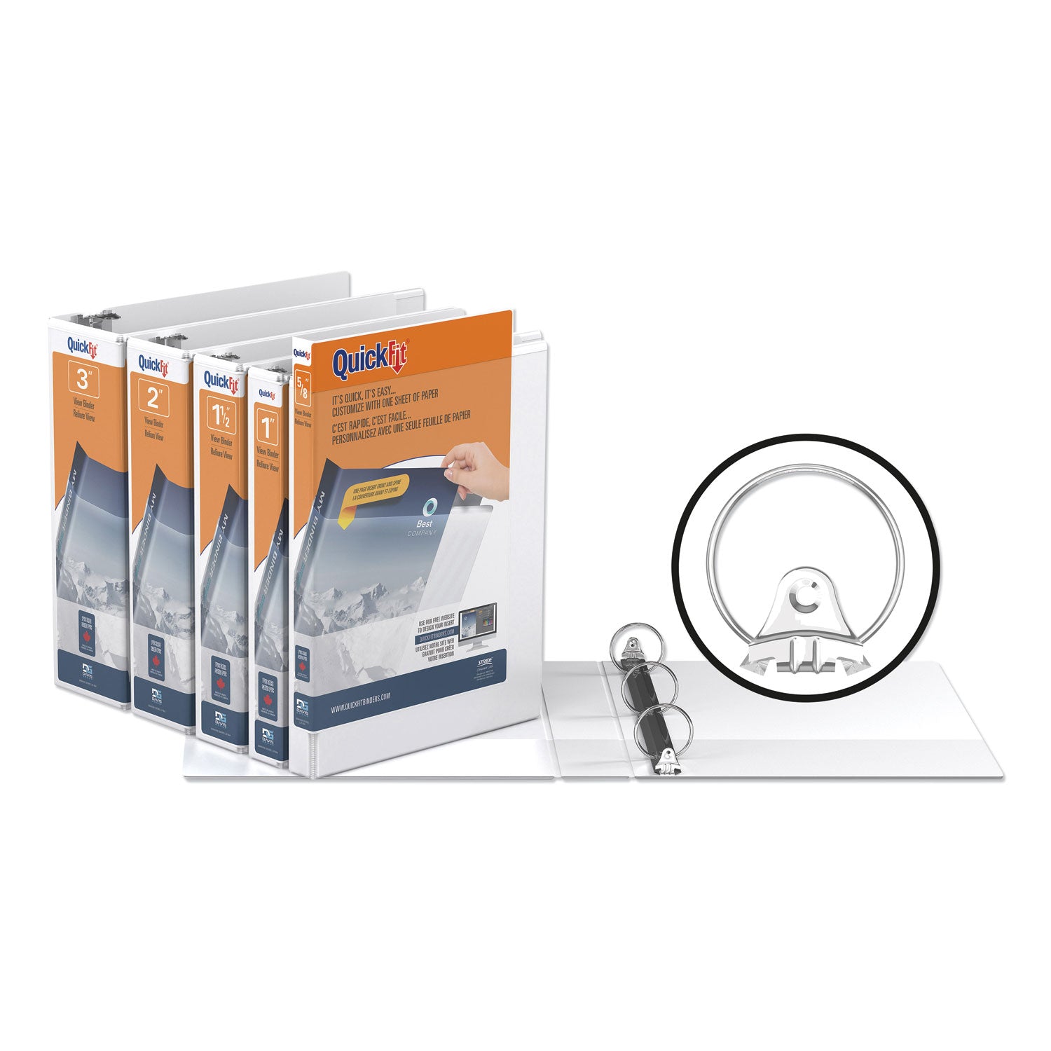 Quickfit Round-Ring View Binder, 3 Rings, 1.5" Capacity, 11 X 8.5, White