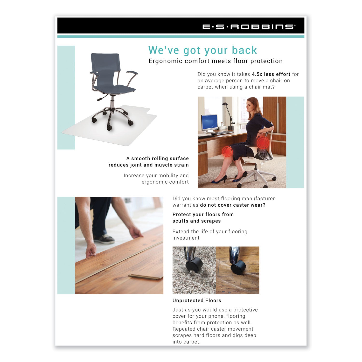 ES ROBBINS EverLife Rectangular Chair Mat - Pile Carpet - 60" Length x 46" Width x 0.250" Thickness - Rectangular - Vinyl - Clear - 1 Each