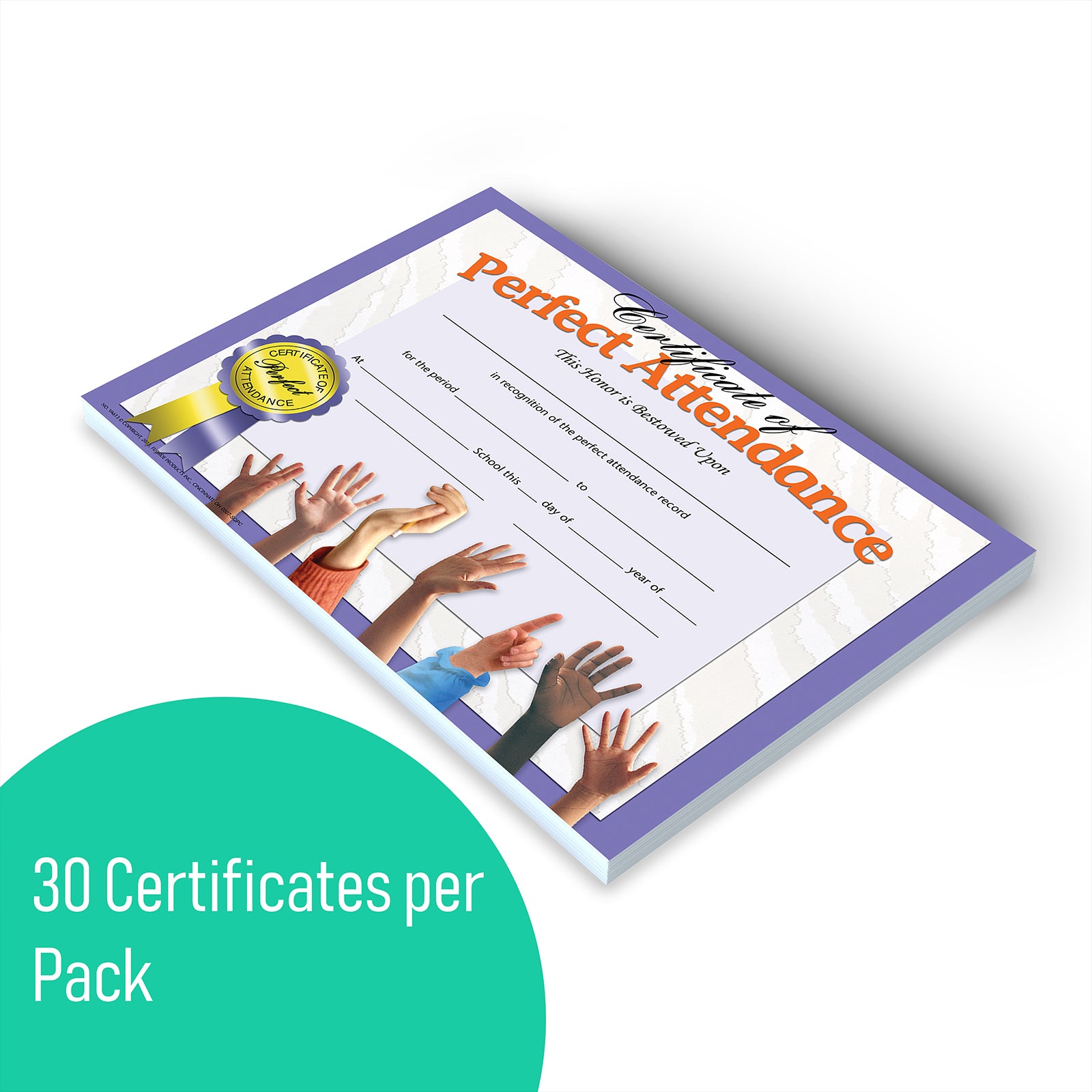 Certificate of Perfect Attendance, 8.5" x 11", Pack of 30