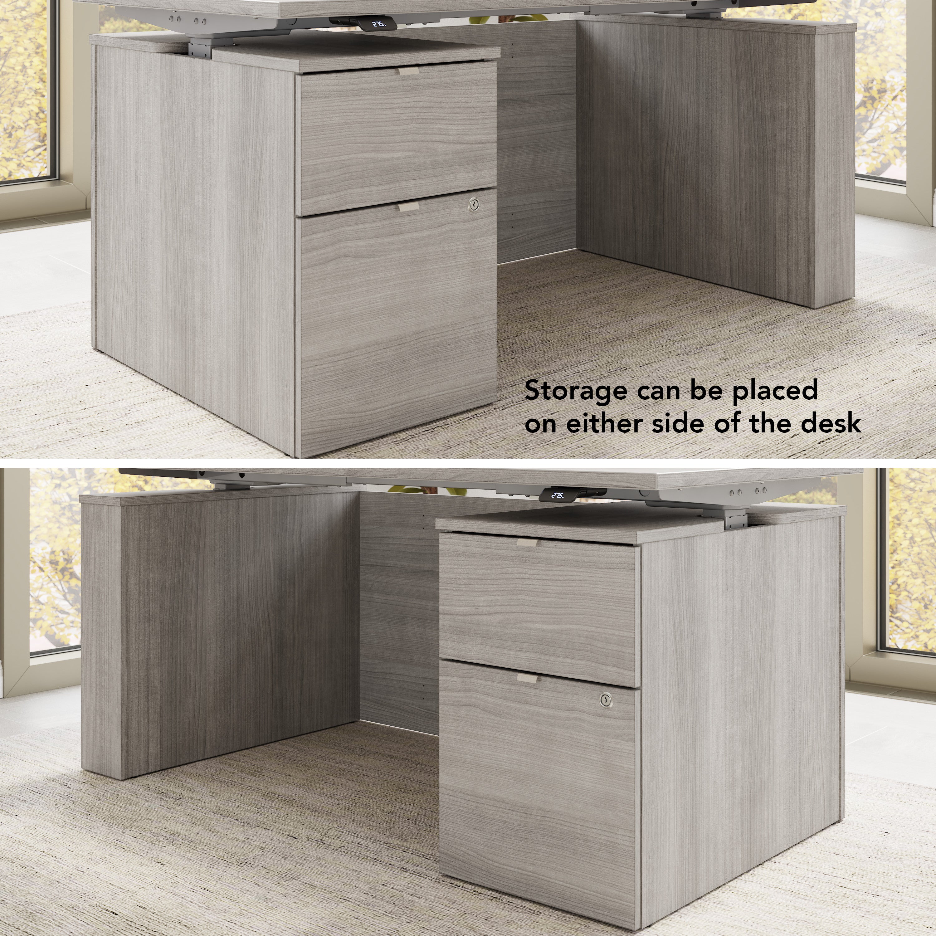 Bush Business Furniture Stratus&nbsp;60W x&nbsp;30D Eletric Height Adjustable Standing Desk with File Cabinet in Platinum Gray with Metallic Gray Base - 59.45" Width x 29.37" Depth x 27.44" Height