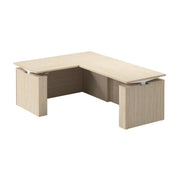 Bush Business Furniture Stratus&nbsp;60W x&nbsp;78D Electric Height Adjustable L Shaped Standing Desk in Natural Elm with White Base - 59.45" Width x 76.97" Depth x 27.44" Height