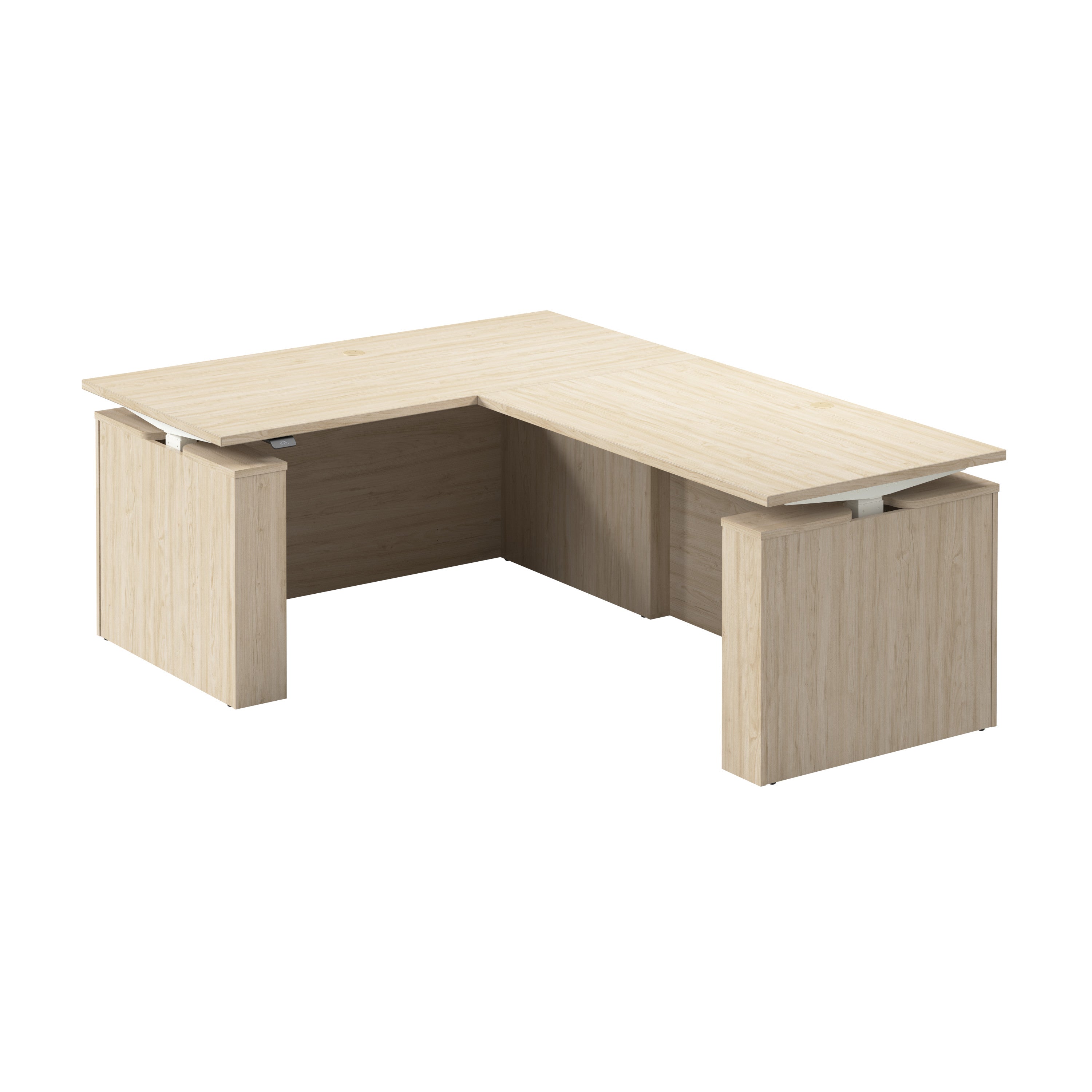 Bush Business Furniture Stratus&nbsp;60W x&nbsp;78D Electric Height Adjustable L Shaped Standing Desk in Natural Elm with White Base - 59.45" Width x 76.97" Depth x 27.44" Height