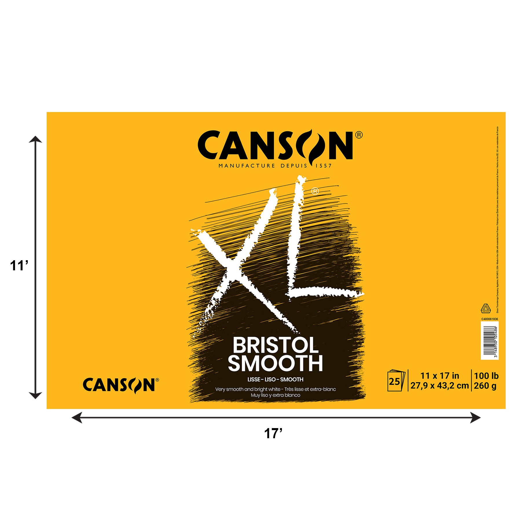 XL Series Bristol Pad, Smooth Finish, Foldover Binding, 25 Sheet, 11x17 inch, 1 Count
