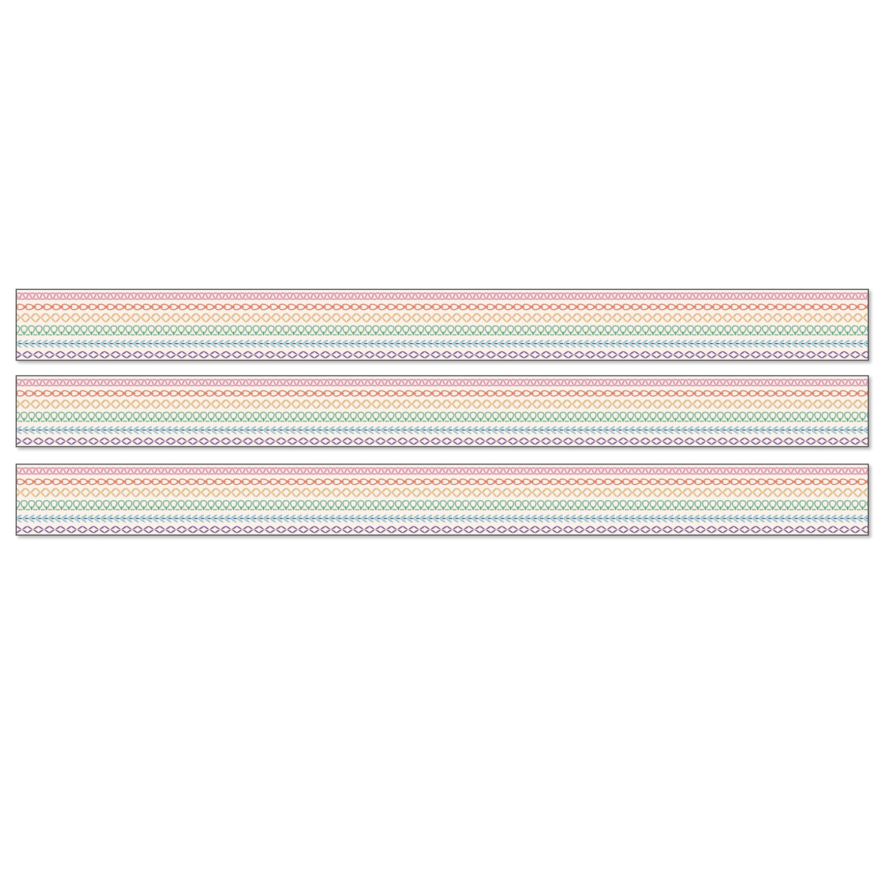 Crafty and Cool Rainbow Stitched Straight Bulletin Board Borders, 36 Feet Per Pack, 3 Packs