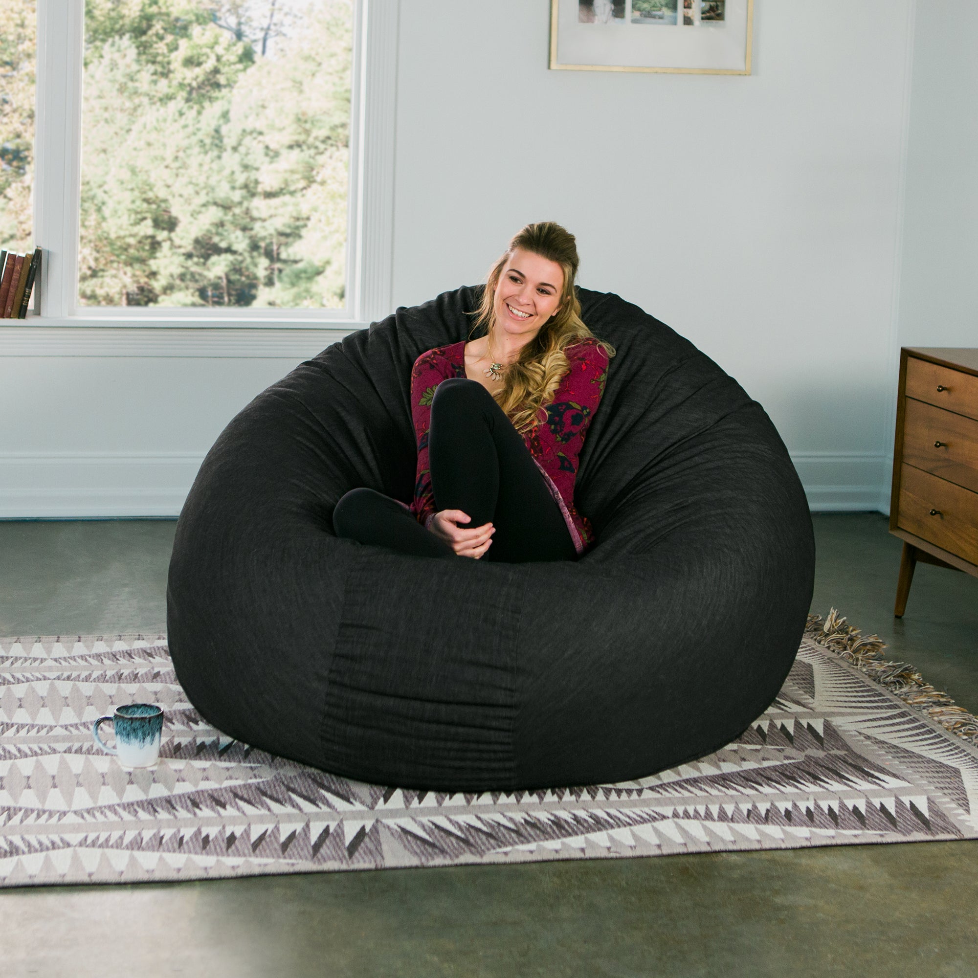 Jaxx 6 Foot Cocoon - 2-in-1 Convertible Bean Bag Bed & Large Bean Bag Chair for Adults- Denim, Black