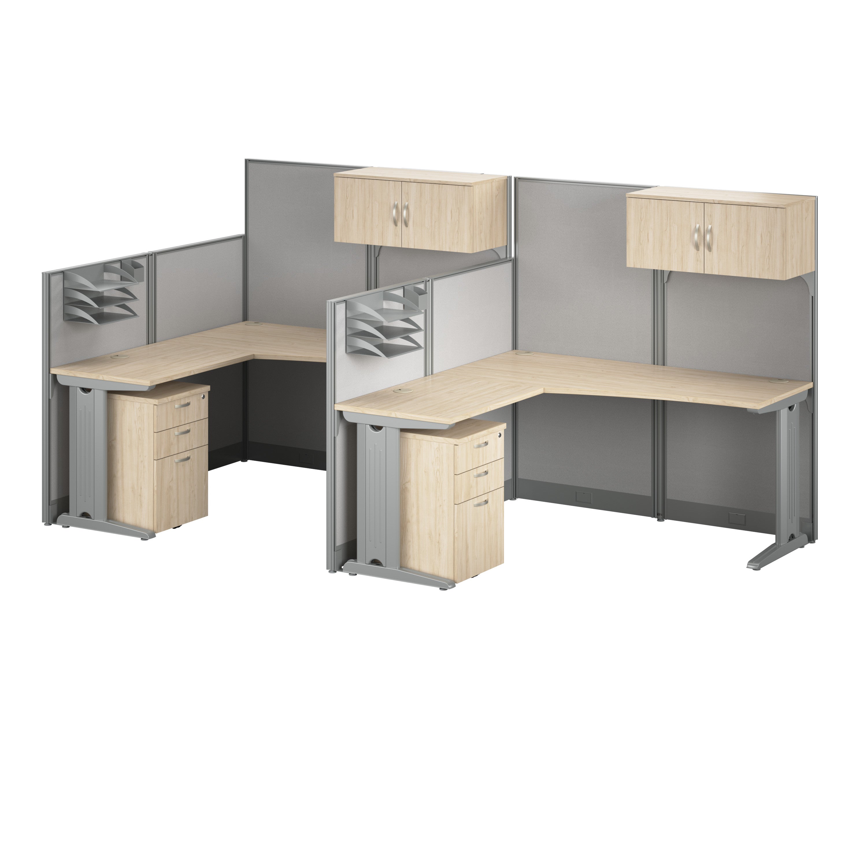 Bush Business Furniture Office in an Hour 2 Person L Shaped Cubicle Desks with Storage, Drawers, and Organizers in Natural Elm - 128.97" Width x 64.88" Depth x 62.86" Height