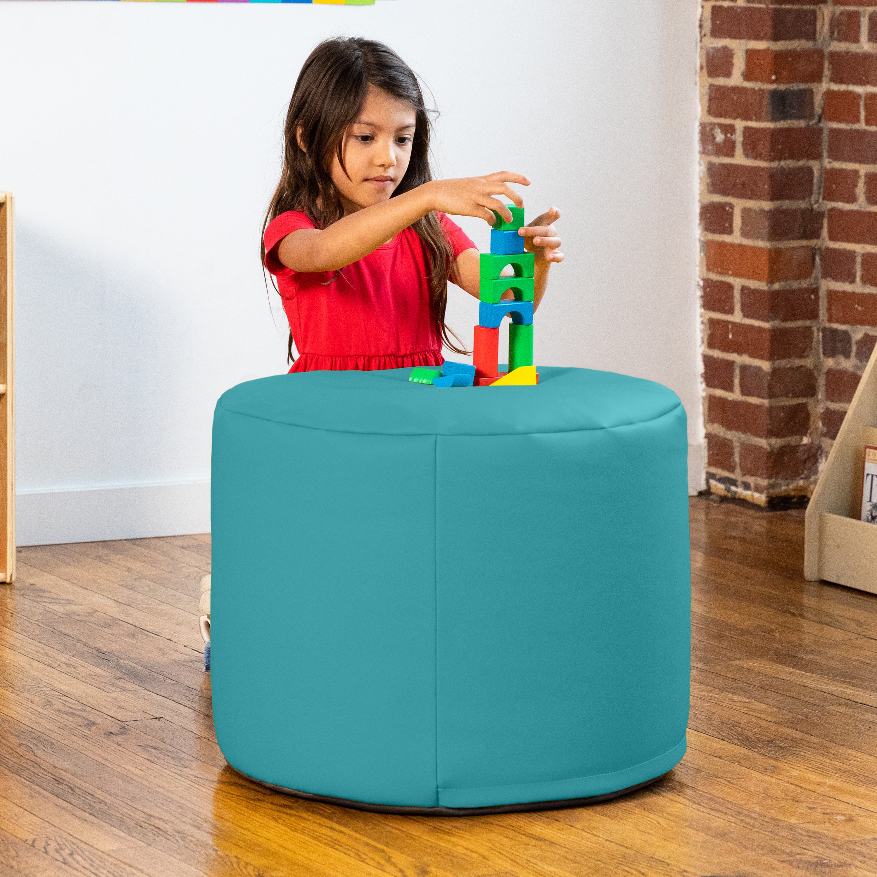 Jaxx Mallo Modular Pouf Classroom Bean Bag Seat, Premium Vinyl - Turquoise
