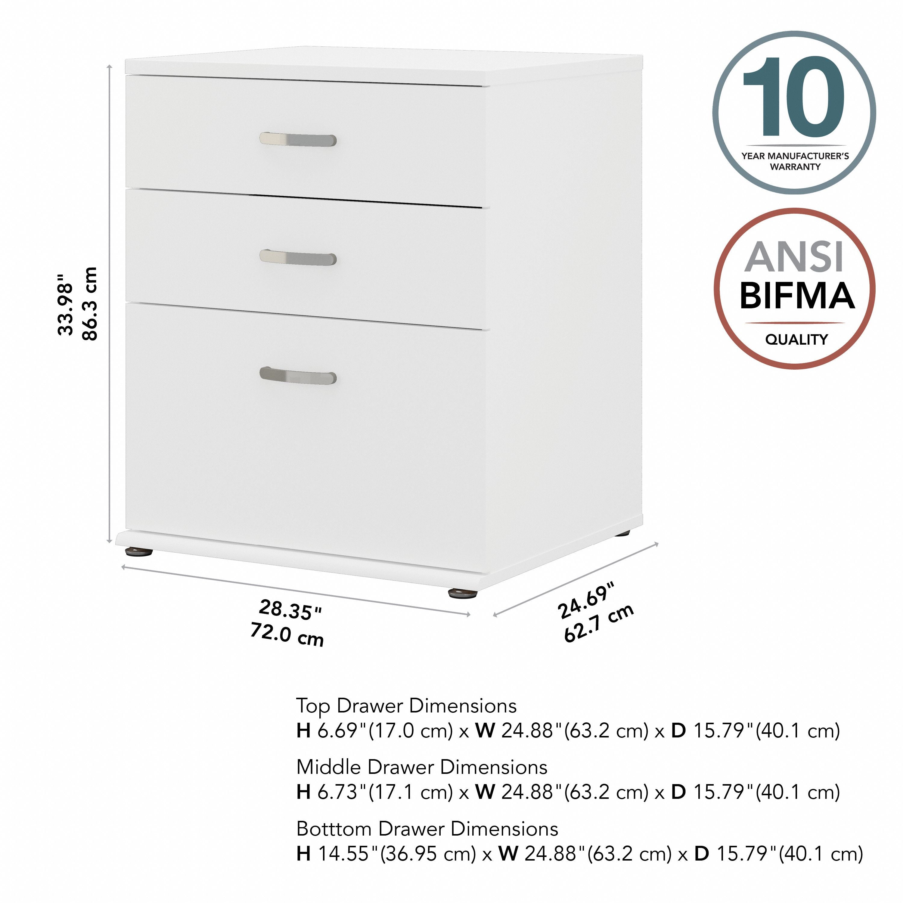 Bush Business Furniture Universal Floor Storage Cabinet with Drawers in White - 28.35" Width x 24.69" Depth x 33.98" Height