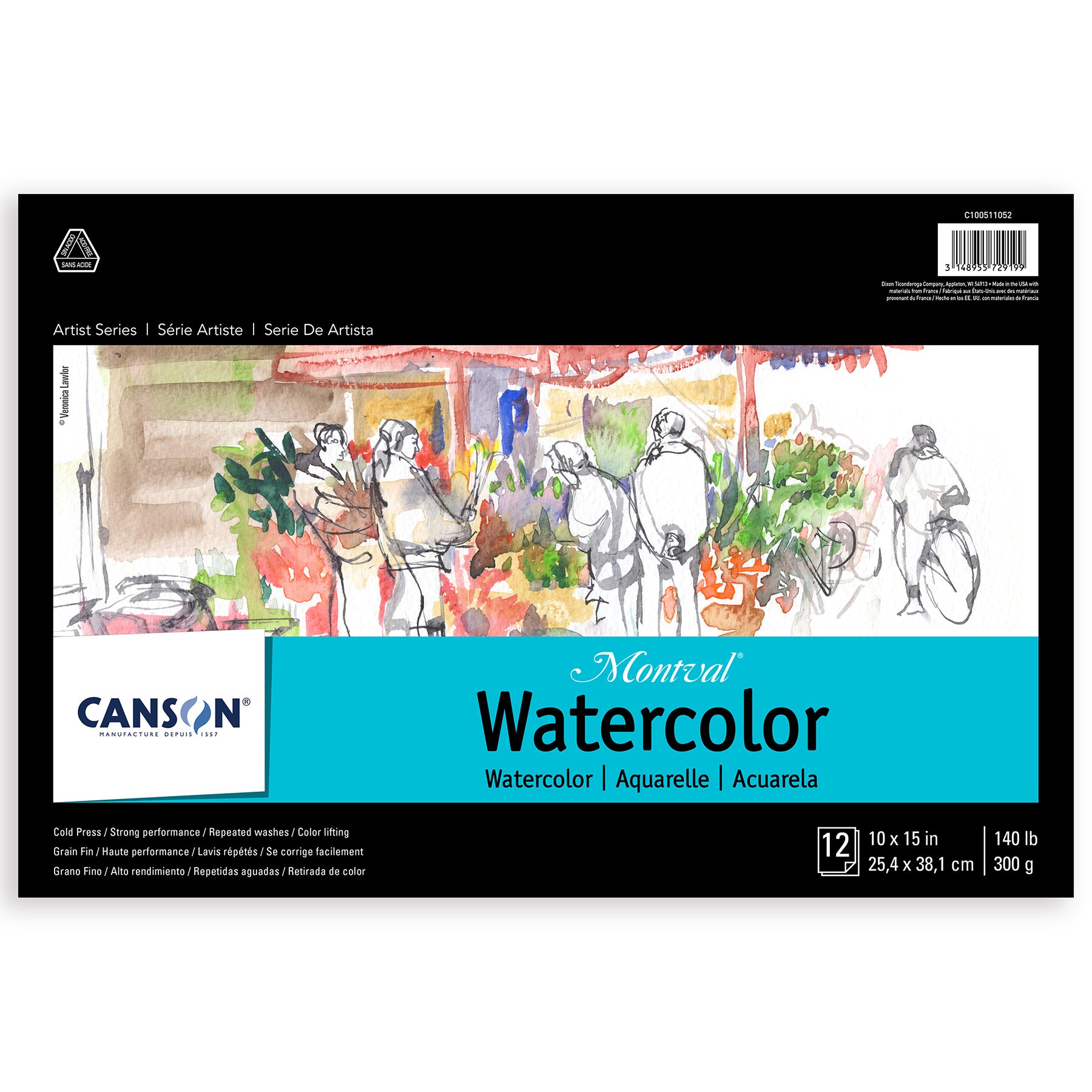 Artist Series Montval Watercolor Pad, Foldover Binding, Foldover Binding, 12 Sheet, 10x15 inch, 1 Count