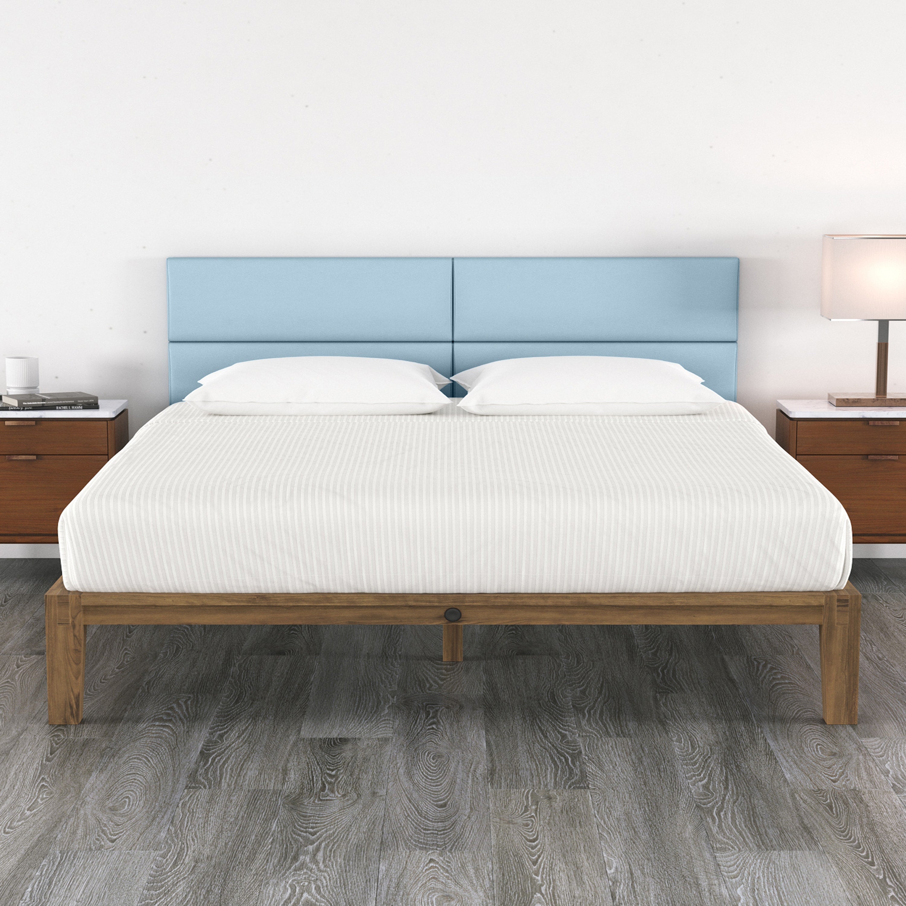Jaxx Panelist Modern Padded Headboard – Set of 4 Wall Mounted Panels (Each 11.25" x 38") - King, Vegan Leather, Bristle Blue