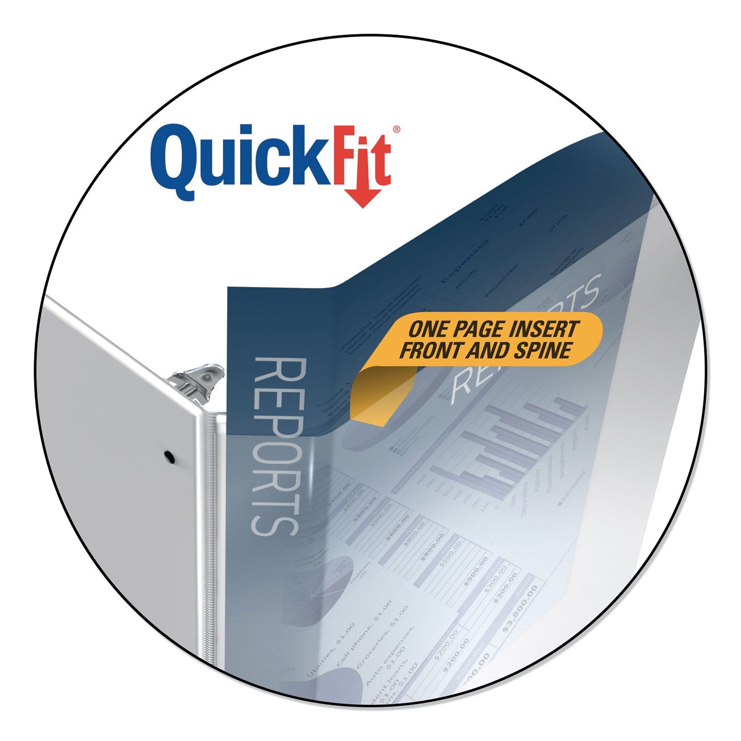 Quickfit Landscape Spreadsheet Round Ring View Binder, 3 Rings, 1.5" Capacity, 11 X 8.5, White