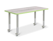 Berries® Rectangle Activity Table - 24" X 48", Mobile - Driftwood Gray/Key Lime/Gray