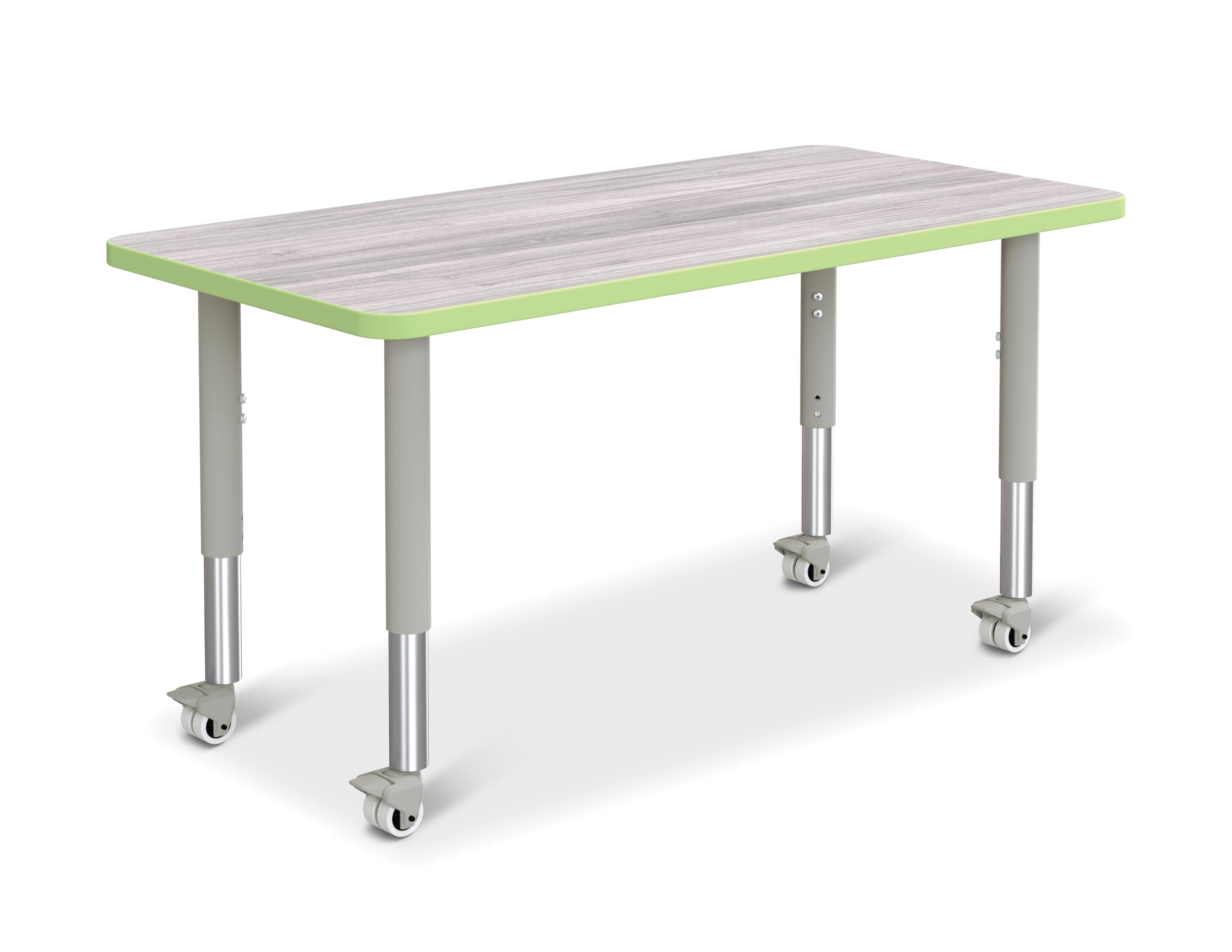 Berries® Rectangle Activity Table - 24" X 48", Mobile - Driftwood Gray/Key Lime/Gray
