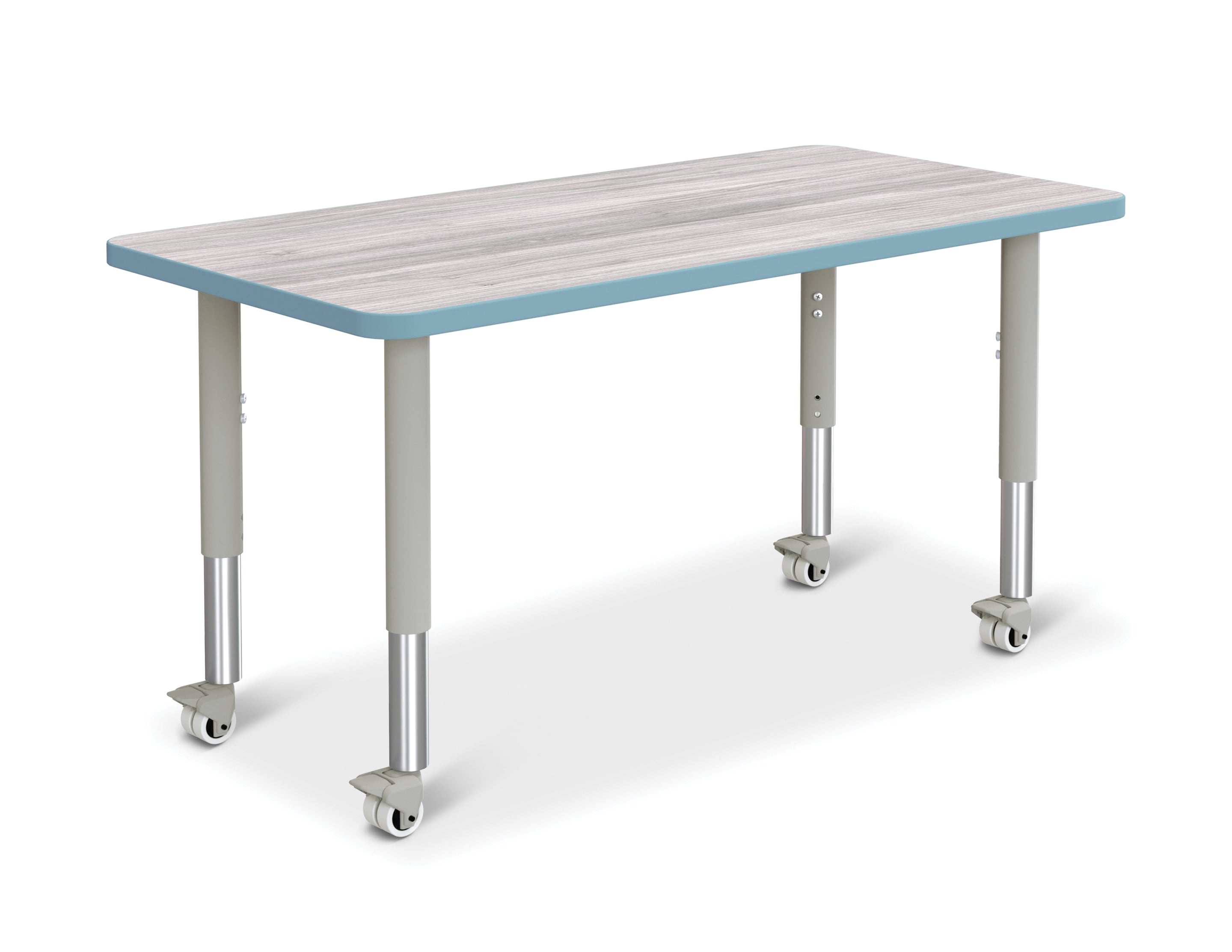 Berries® Rectangle Activity Table - 24" X 48", Mobile - Driftwood Gray/Coastal Blue/Gray