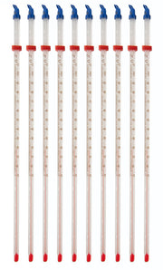 Thermometer Laboratory Red Alcohol Filled, Graduated -10°C to 110°C, White Back, Partial Immersion, Pack of 10
