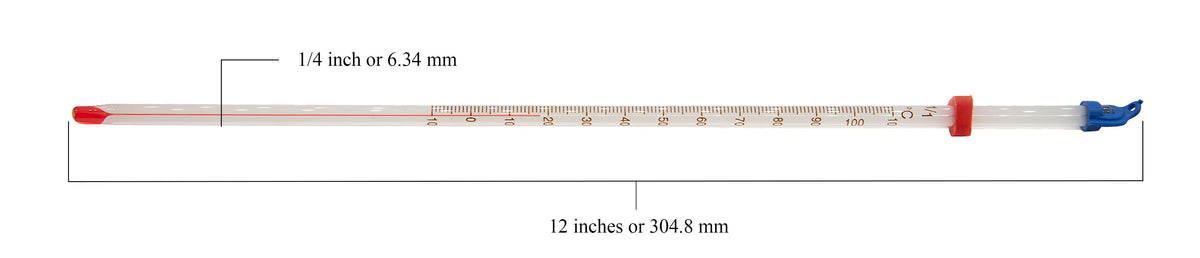 Thermometer Laboratory Red Alcohol Filled, Graduated -10°C to 110°C, White Back, Partial Immersion, Pack of 10