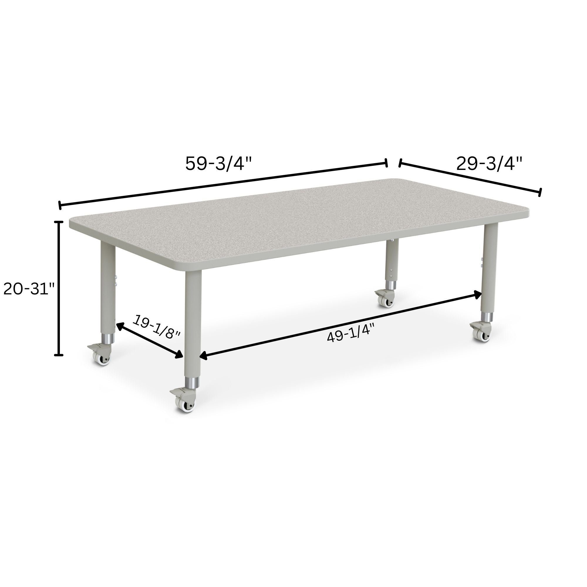 Berries® Rectangle Activity Table - 30" X 60", Mobile - Freckled Gray/Gray/Gray