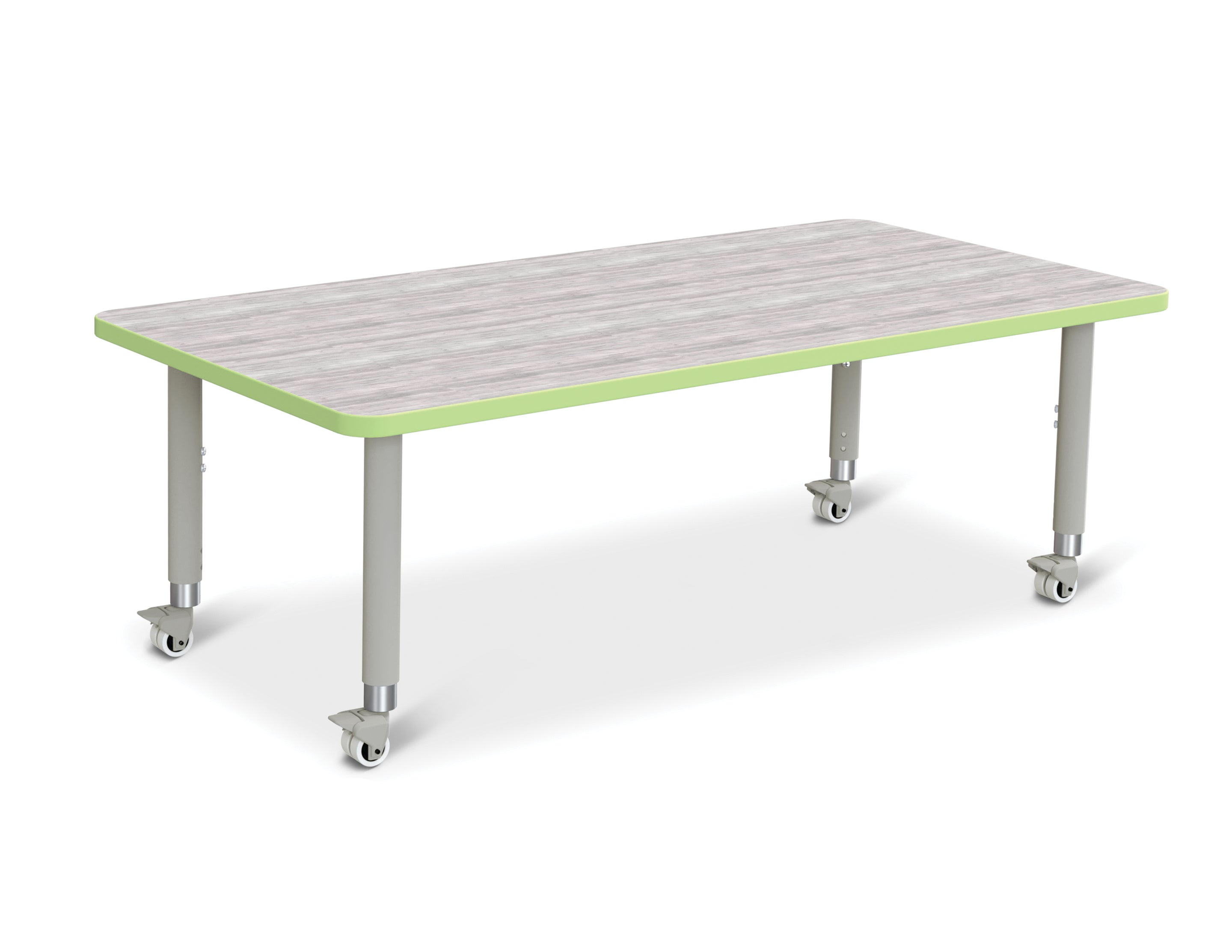 Berries® Rectangle Activity Table - 30" X 60", Mobile - Driftwood Gray/Key Lime/Gray