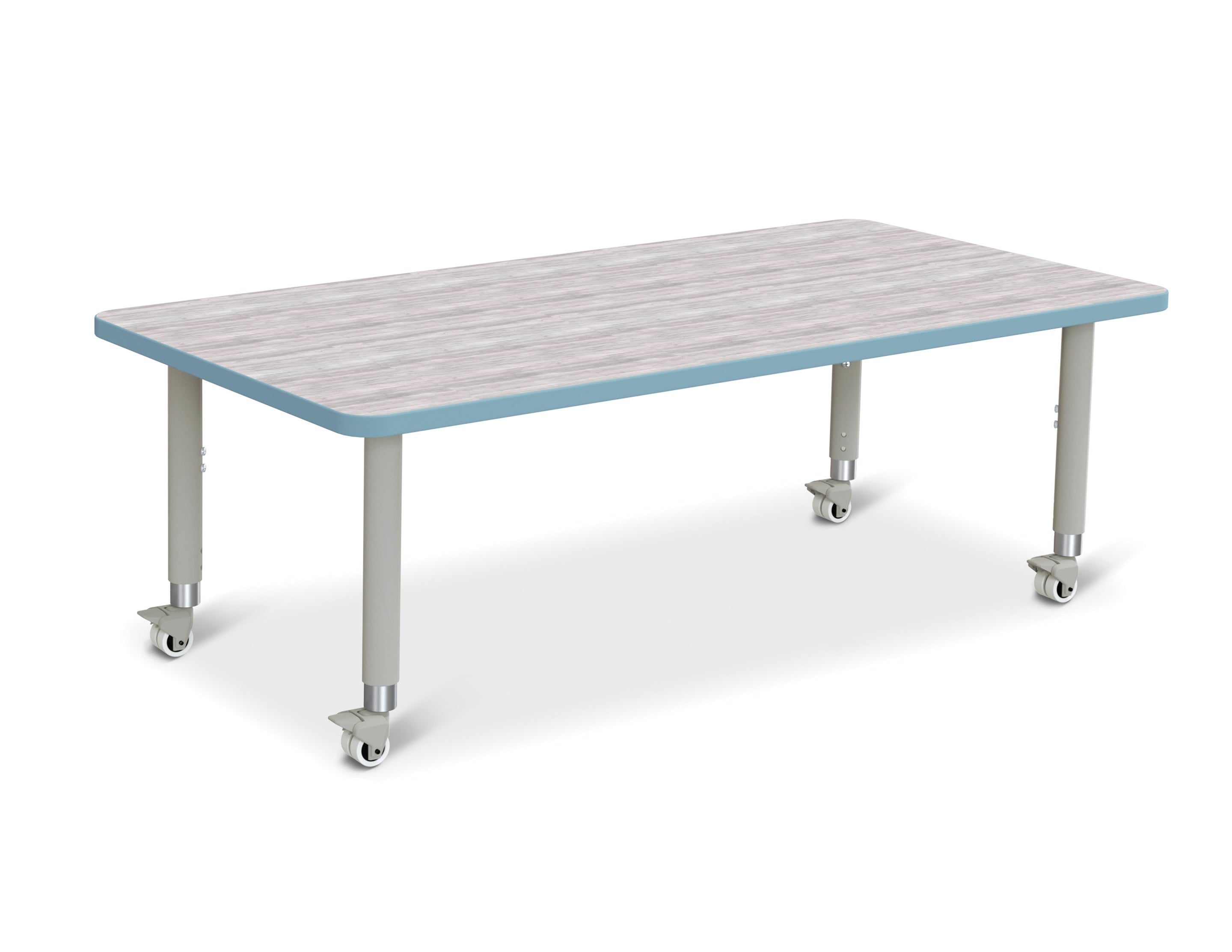 Berries® Rectangle Activity Table - 30" X 60", Mobile - Driftwood Gray/Coastal Blue/Gray