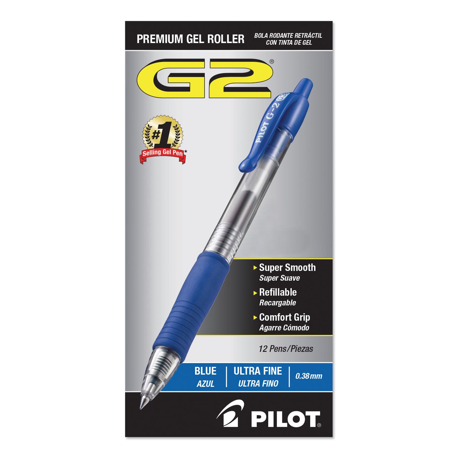 G2 Premium Gel Ink Retractable Pens - 0.38 mm Ultra Fine Pen Point - Refillable - Retractable - Blue Ink - Gel-based - Clear Barrel - 1 Dozen