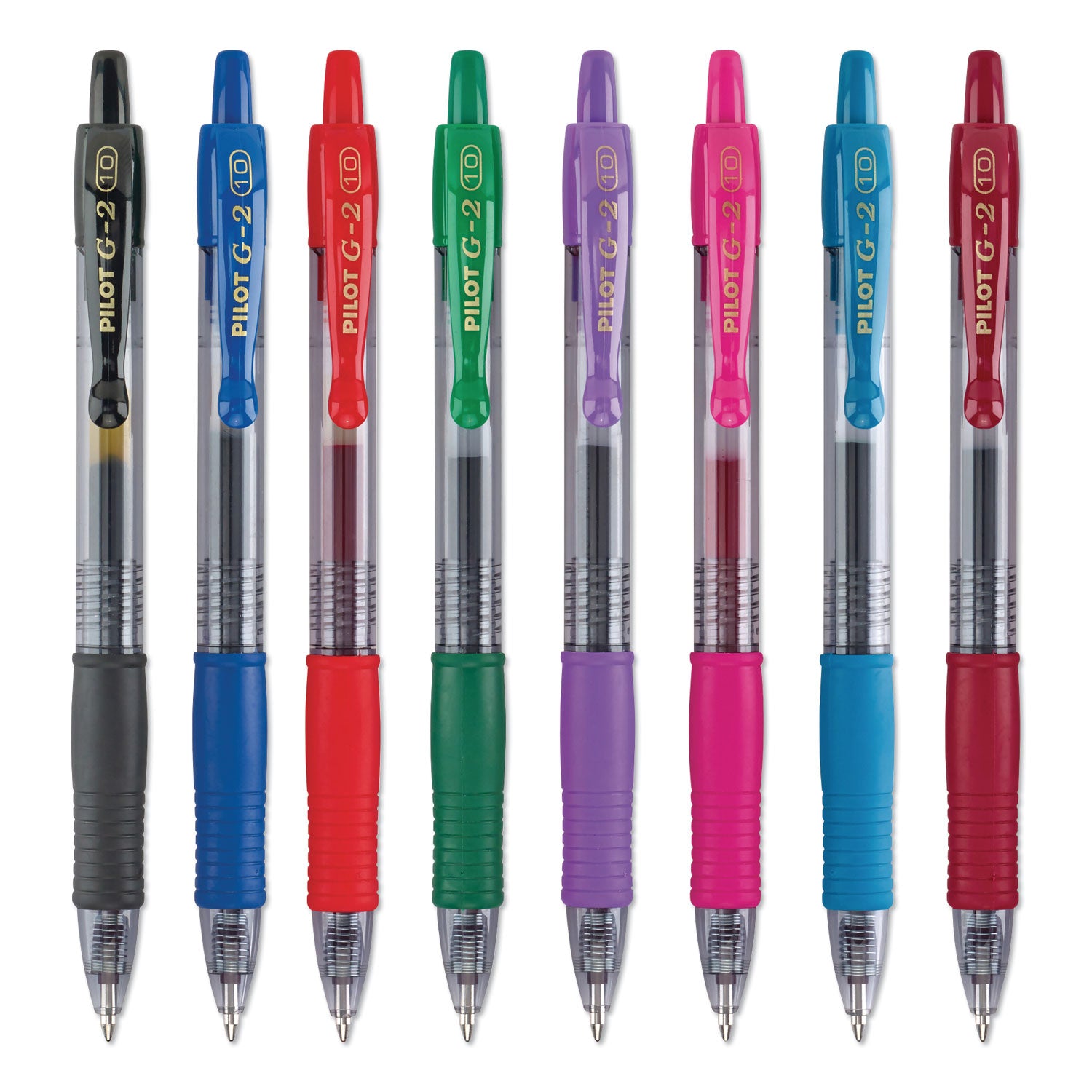 1 mm Bold Pen Point - Retractable - Black, Blue, Burgundy, Green, Pink, Purple, Red, Teal Ink - Gel-based - Clear Barrel - 8 / Pack