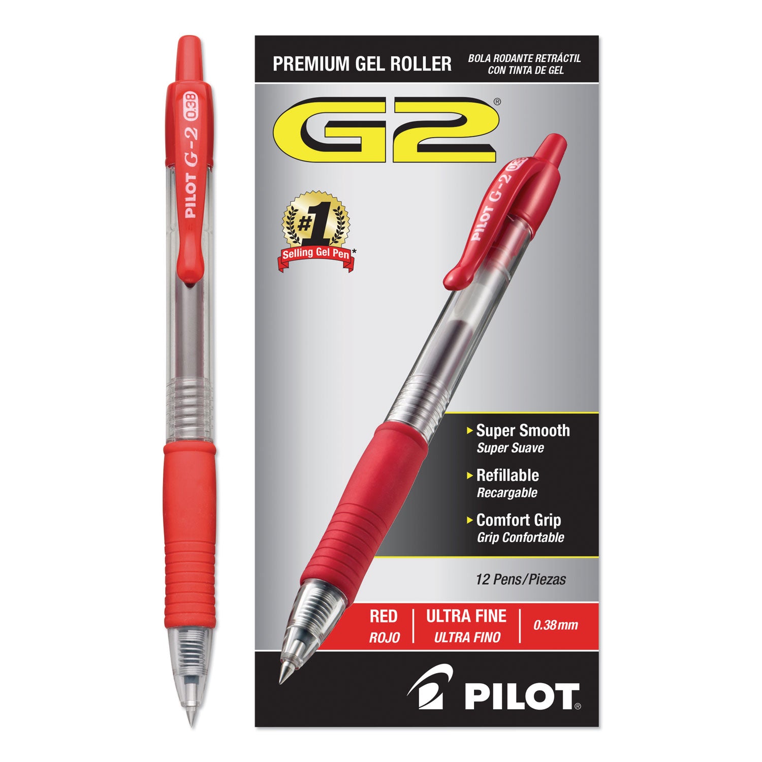 G2 Premium Gel Ink Retractable Pens - 0.38 mm Ultra Fine Pen Point - Refillable - Retractable - Red Ink - Gel-based - Clear Barrel - 1 Dozen