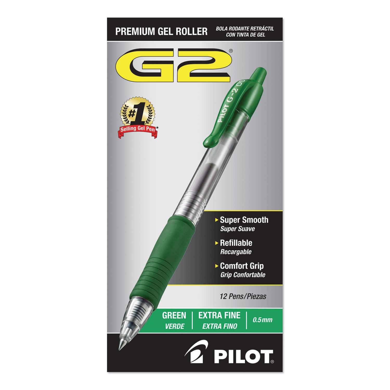 G2 Premium Gel Ink Retractable Pens - 0.5 mm Extra Fine Pen Point - Refillable - Retractable - Green Ink - Gel-based - Clear Barrel - 1 Dozen