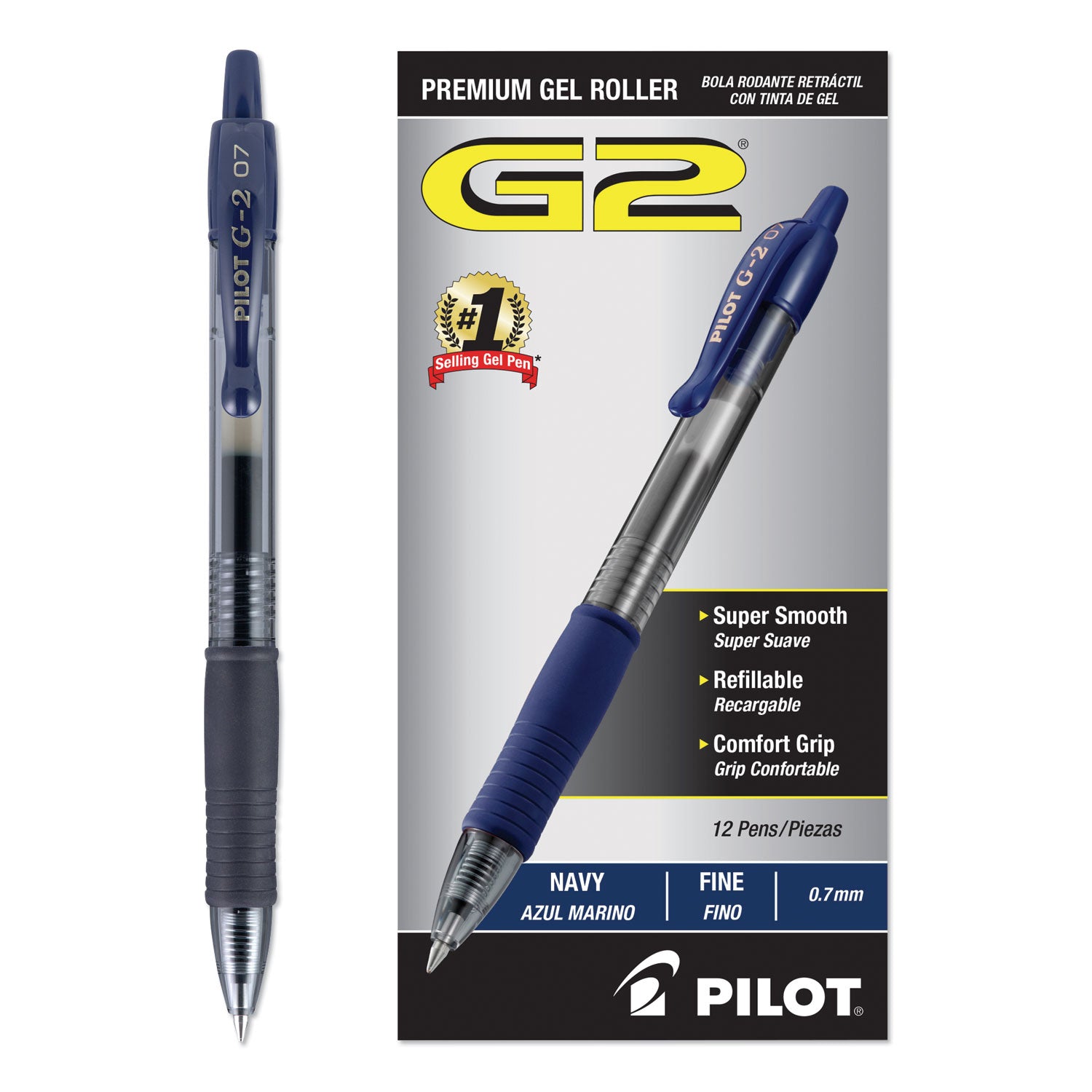 G2 Premium Gel Ink Retractable Pens - 0.7 mm Fine Pen Point - Refillable - Retractable - Navy Blue Ink - Gel-based - Clear Barrel - 1 Dozen