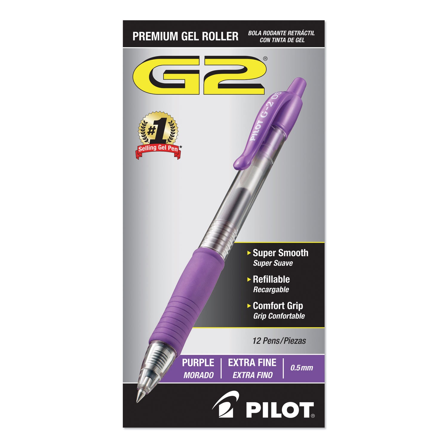 G2 Premium Gel Ink Retractable Pens - 0.5 mm Extra Fine Pen Point - Refillable - Retractable - Purple Ink - Gel-based - Clear Barrel - 1 Dozen