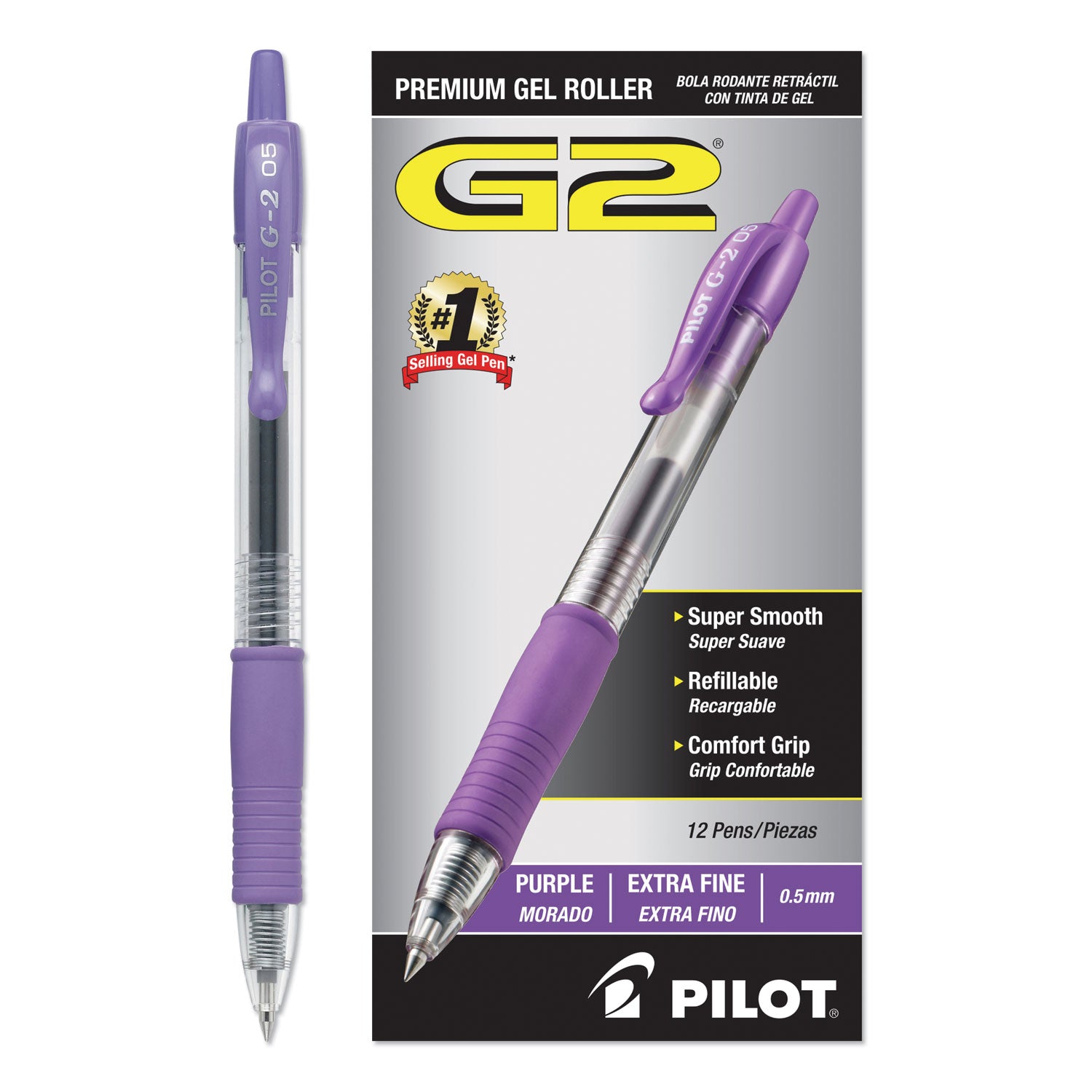 G2 Premium Gel Ink Retractable Pens - 0.5 mm Extra Fine Pen Point - Refillable - Retractable - Purple Ink - Gel-based - Clear Barrel - 1 Dozen