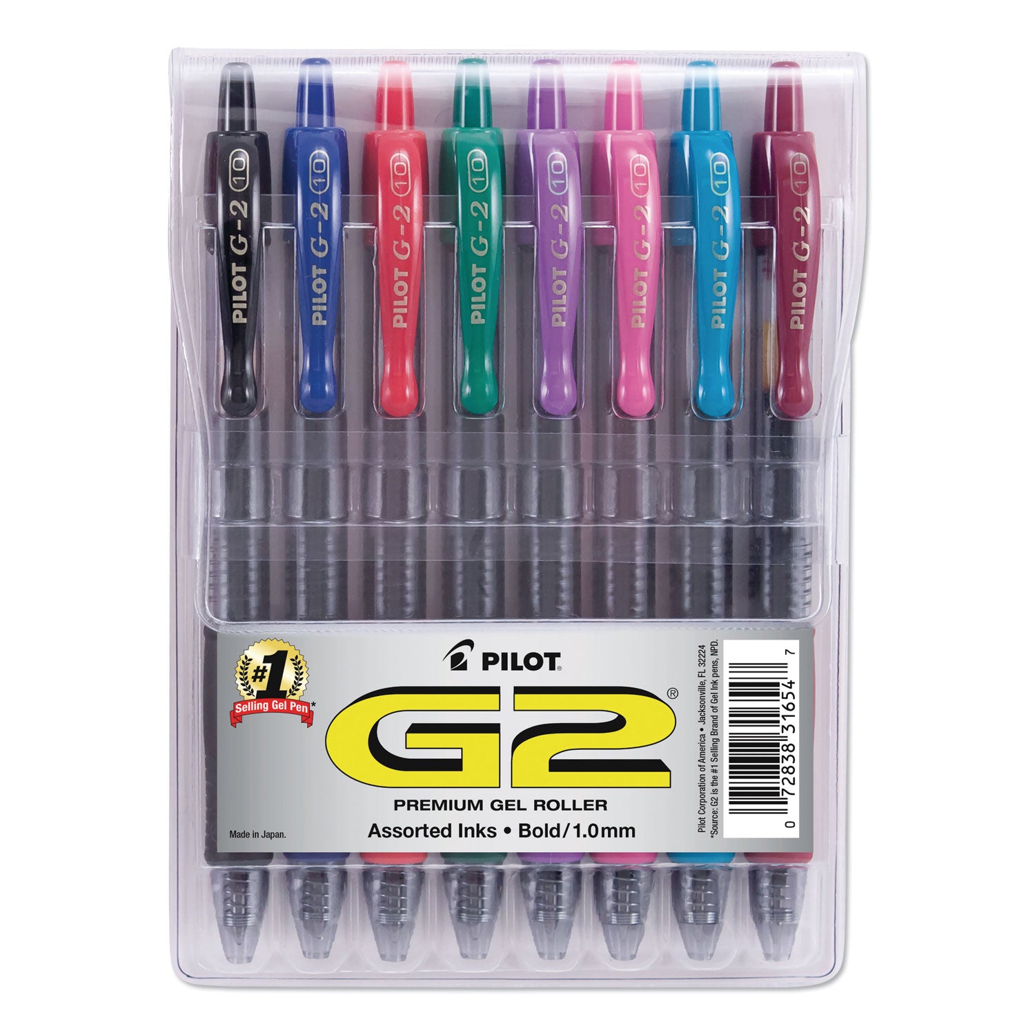 1 mm Bold Pen Point - Retractable - Black, Blue, Burgundy, Green, Pink, Purple, Red, Teal Ink - Gel-based - Clear Barrel - 8 / Pack