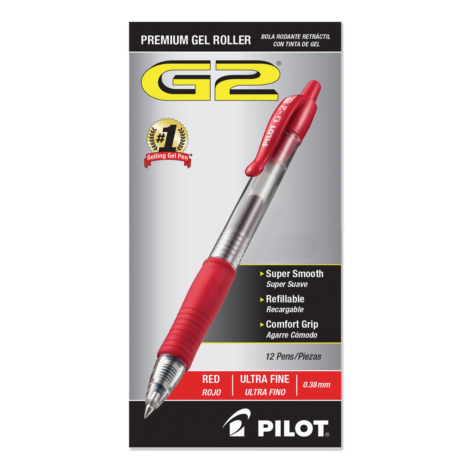 G2 Premium Gel Ink Retractable Pens - 0.38 mm Ultra Fine Pen Point - Refillable - Retractable - Red Ink - Gel-based - Clear Barrel - 1 Dozen