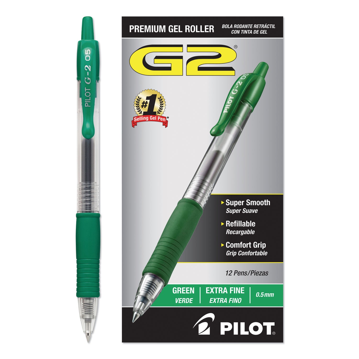G2 Premium Gel Ink Retractable Pens - 0.5 mm Extra Fine Pen Point - Refillable - Retractable - Green Ink - Gel-based - Clear Barrel - 1 Dozen