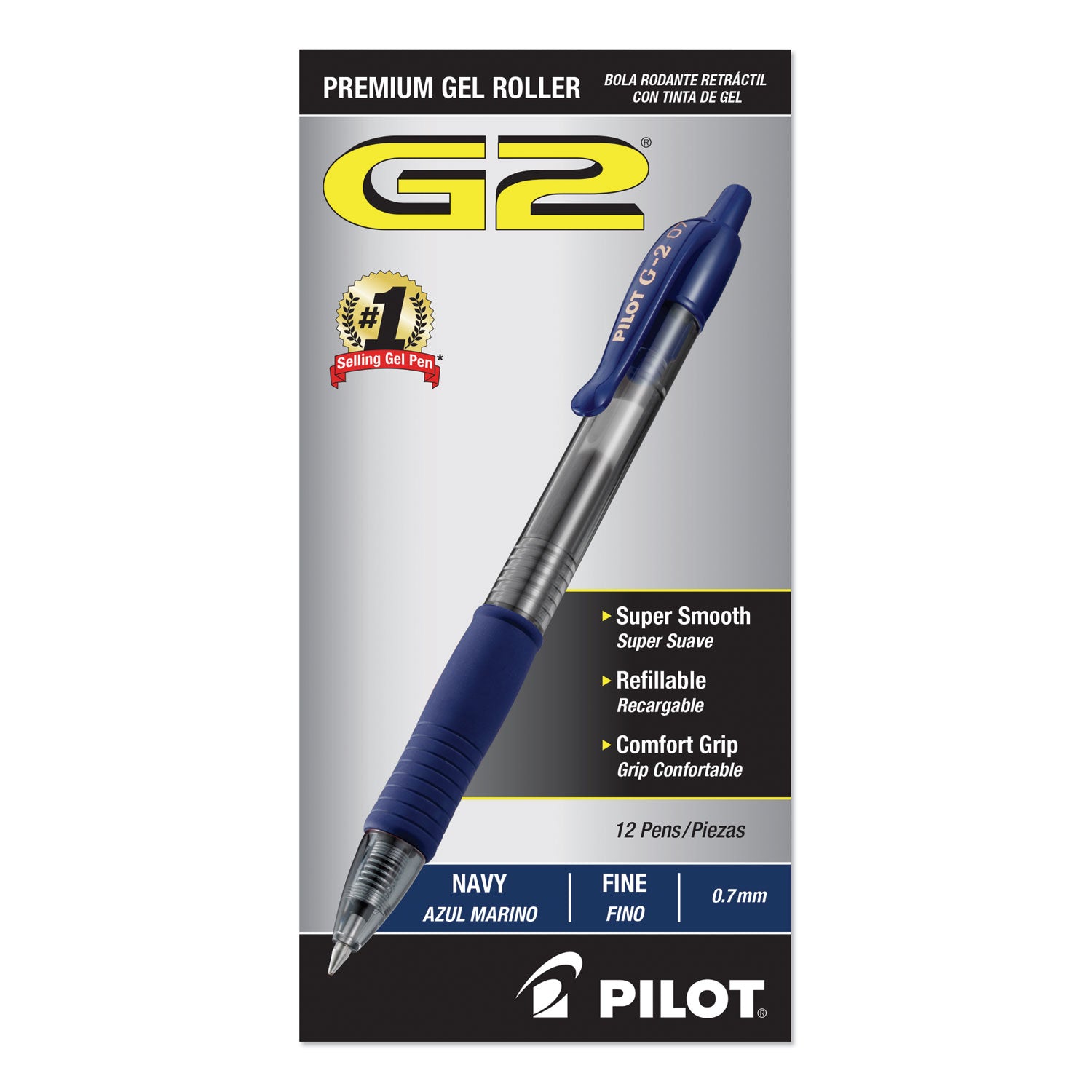 G2 Premium Gel Ink Retractable Pens - 0.7 mm Fine Pen Point - Refillable - Retractable - Navy Blue Ink - Gel-based - Clear Barrel - 1 Dozen