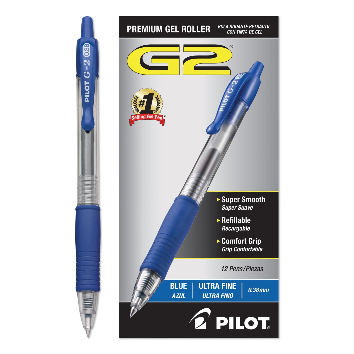 G2 Premium Gel Ink Retractable Pens - 0.38 mm Ultra Fine Pen Point - Refillable - Retractable - Blue Ink - Gel-based - Clear Barrel - 1 Dozen