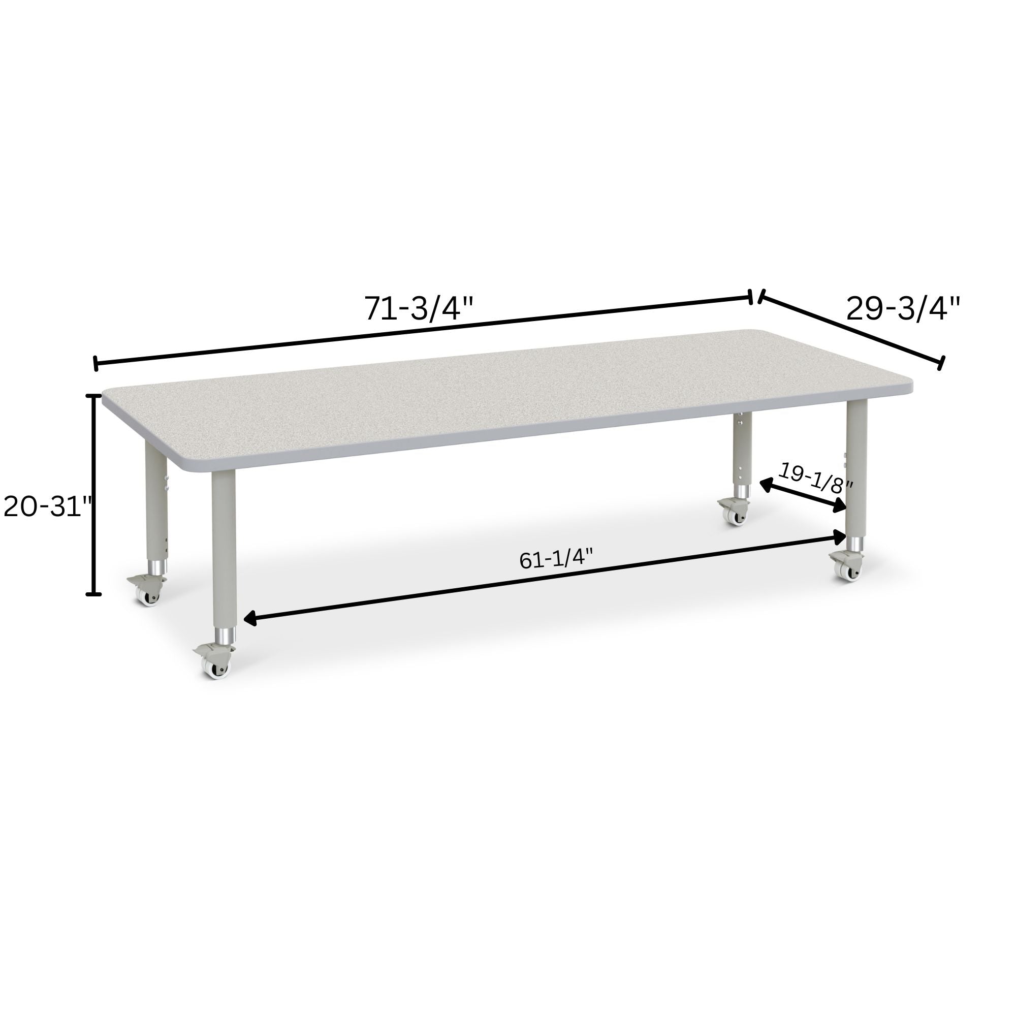 Berries® Rectangle Activity Table - 30" X 72", Mobile - Freckled Gray/Gray/Gray