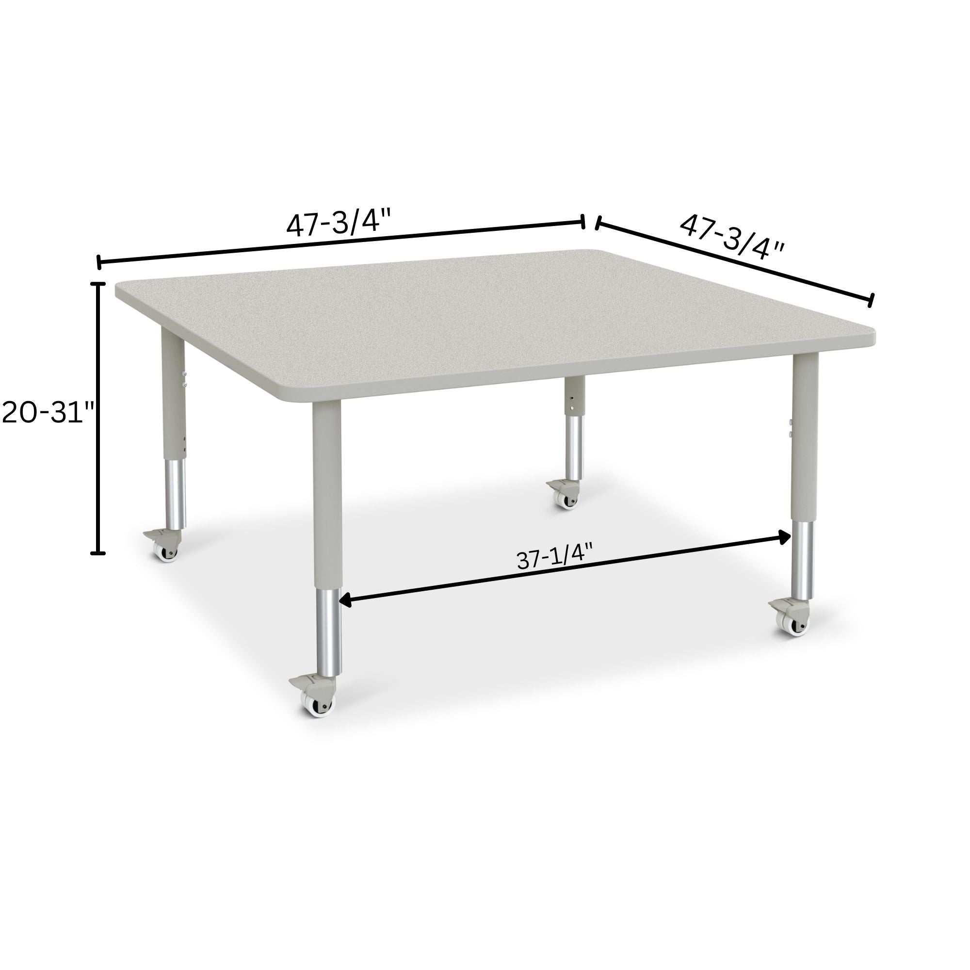 Berries® Square Activity Table - 48" X 48", Mobile - Freckled Gray/Gray/Gray