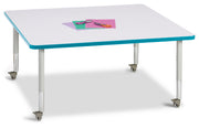 Berries® Square Activity Table - 48" X 48", Mobile - Freckled Gray/Teal/Gray