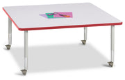 Berries® Square Activity Table - 48" X 48", Mobile - Freckled Gray/Red/Gray