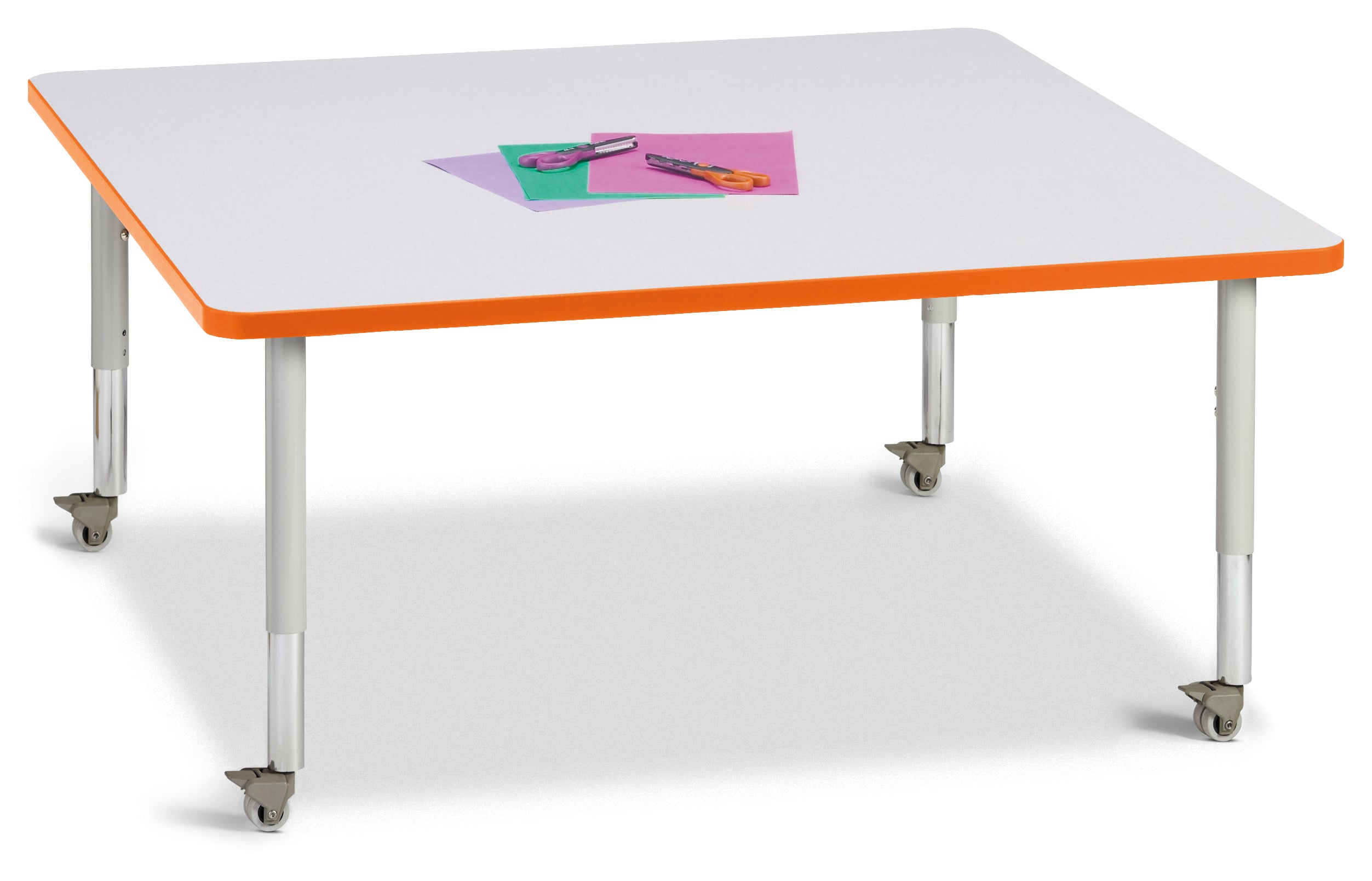 Berries® Square Activity Table - 48" X 48", Mobile - Freckled Gray/Orange/Gray