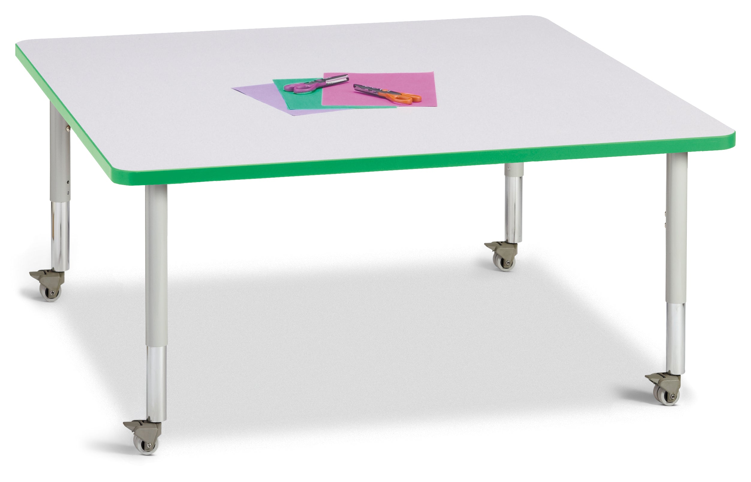 Berries® Square Activity Table - 48" X 48", Mobile - Freckled Gray/Green/Gray