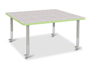 Berries® Square Activity Table - 48" X 48", Mobile - Driftwood Gray/Key Lime/Gray
