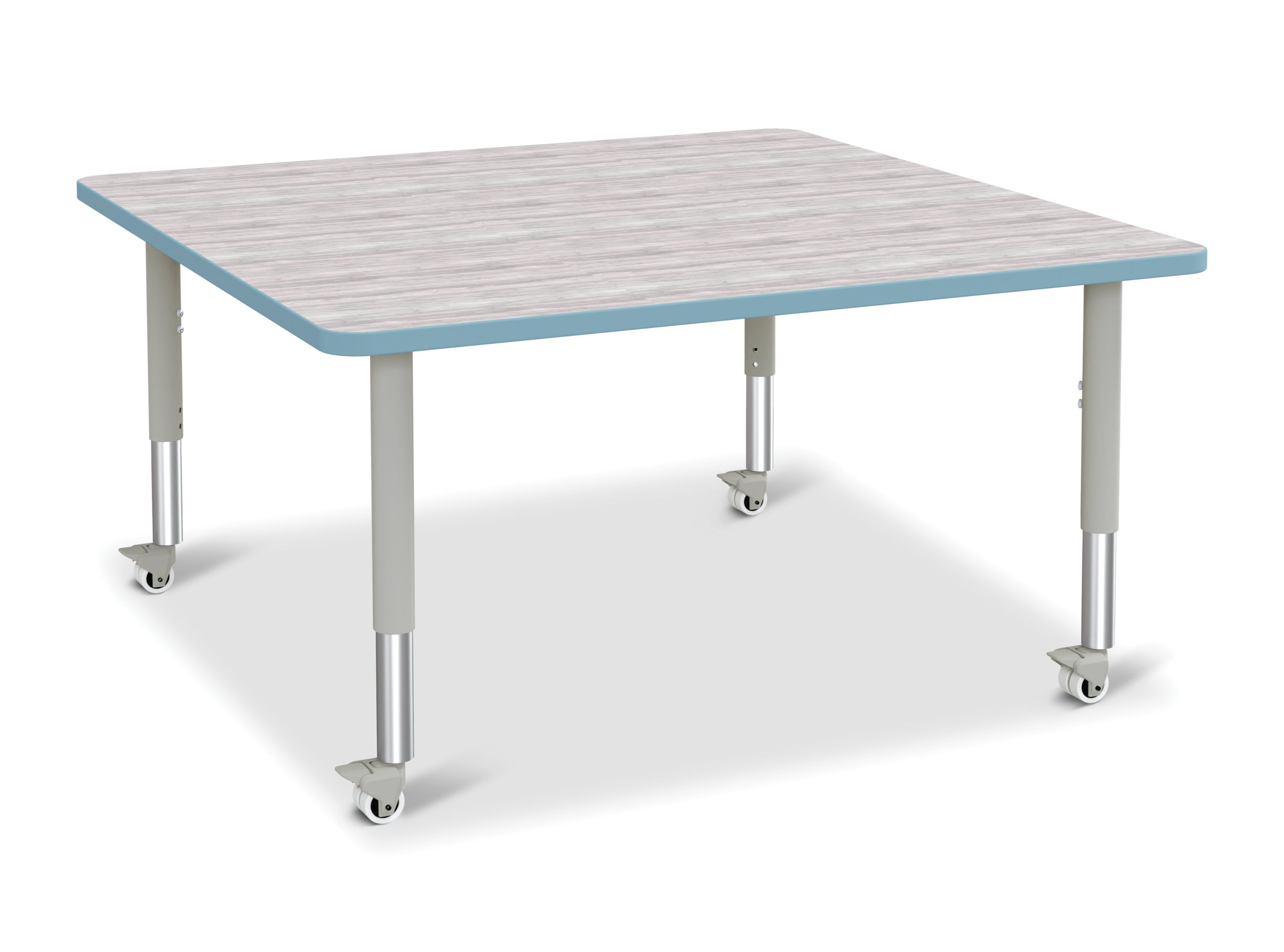 Berries® Square Activity Table - 48" X 48", Mobile - Driftwood Gray/Coastal Blue/Gray