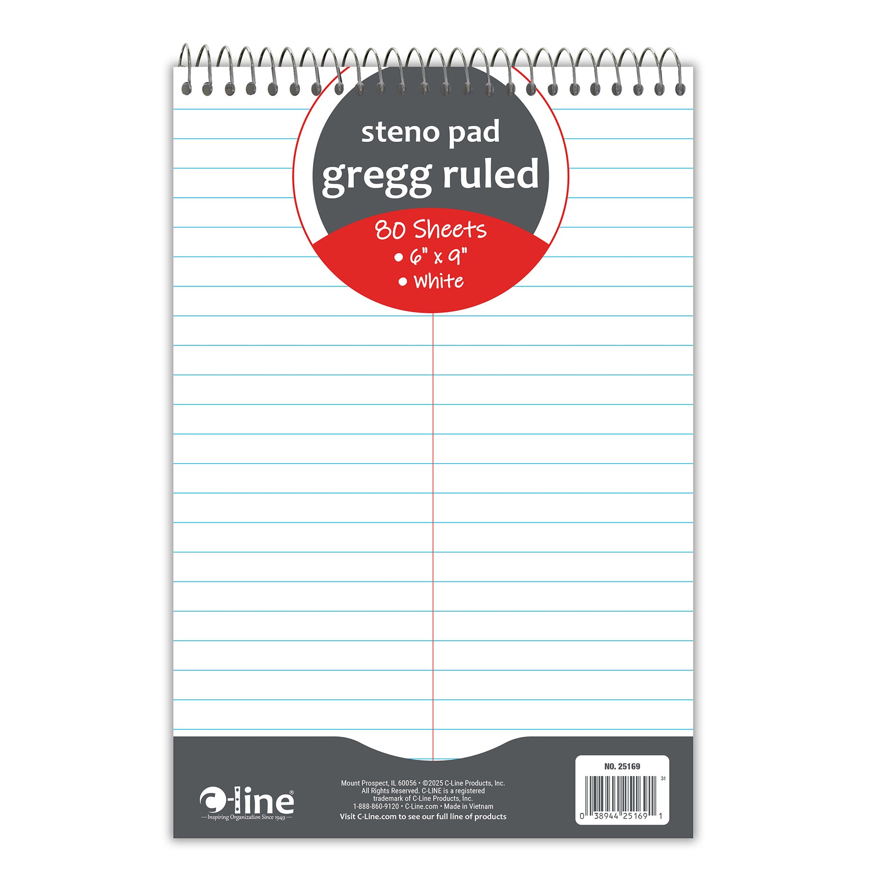 Steno Pad, 6" x 9", Gregg Ruled, 80 Sheets, White, Pack of 12