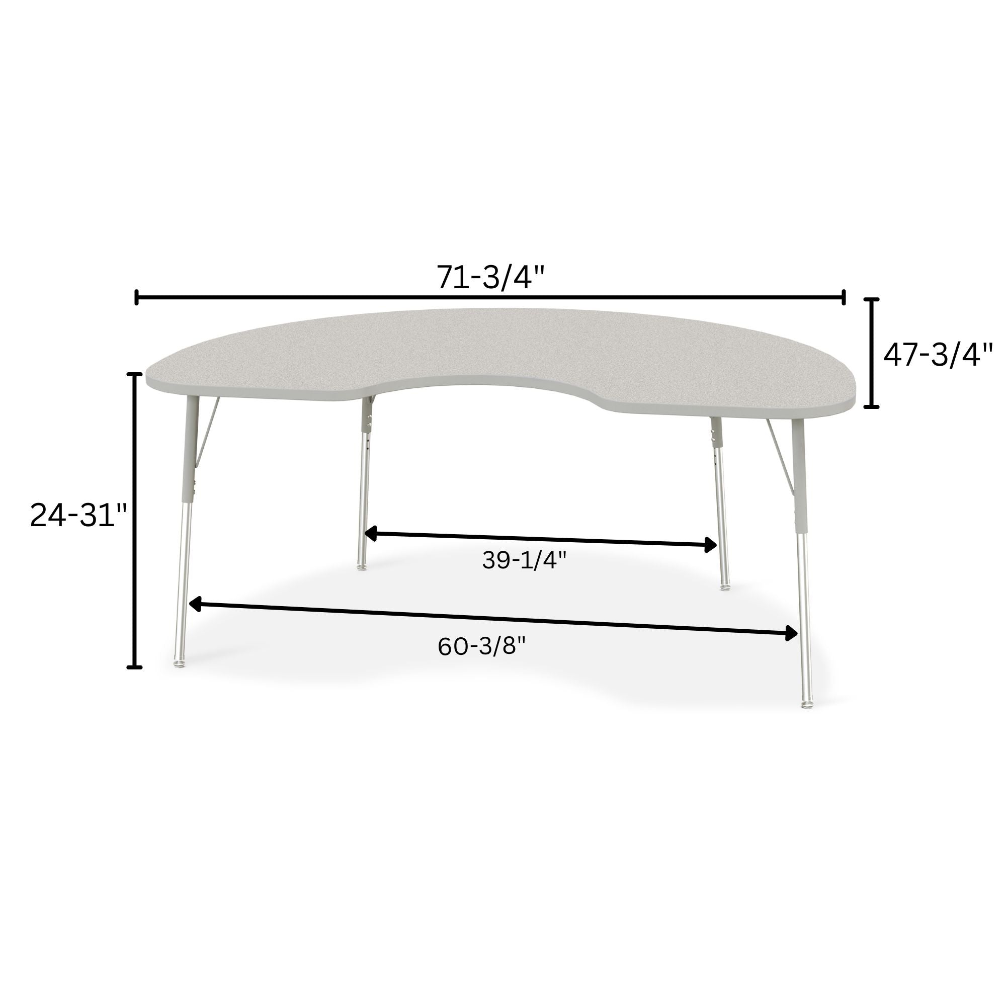 Berries® Kidney Activity Table - 48" X 72", A-height - Freckled Gray/Gray/Gray